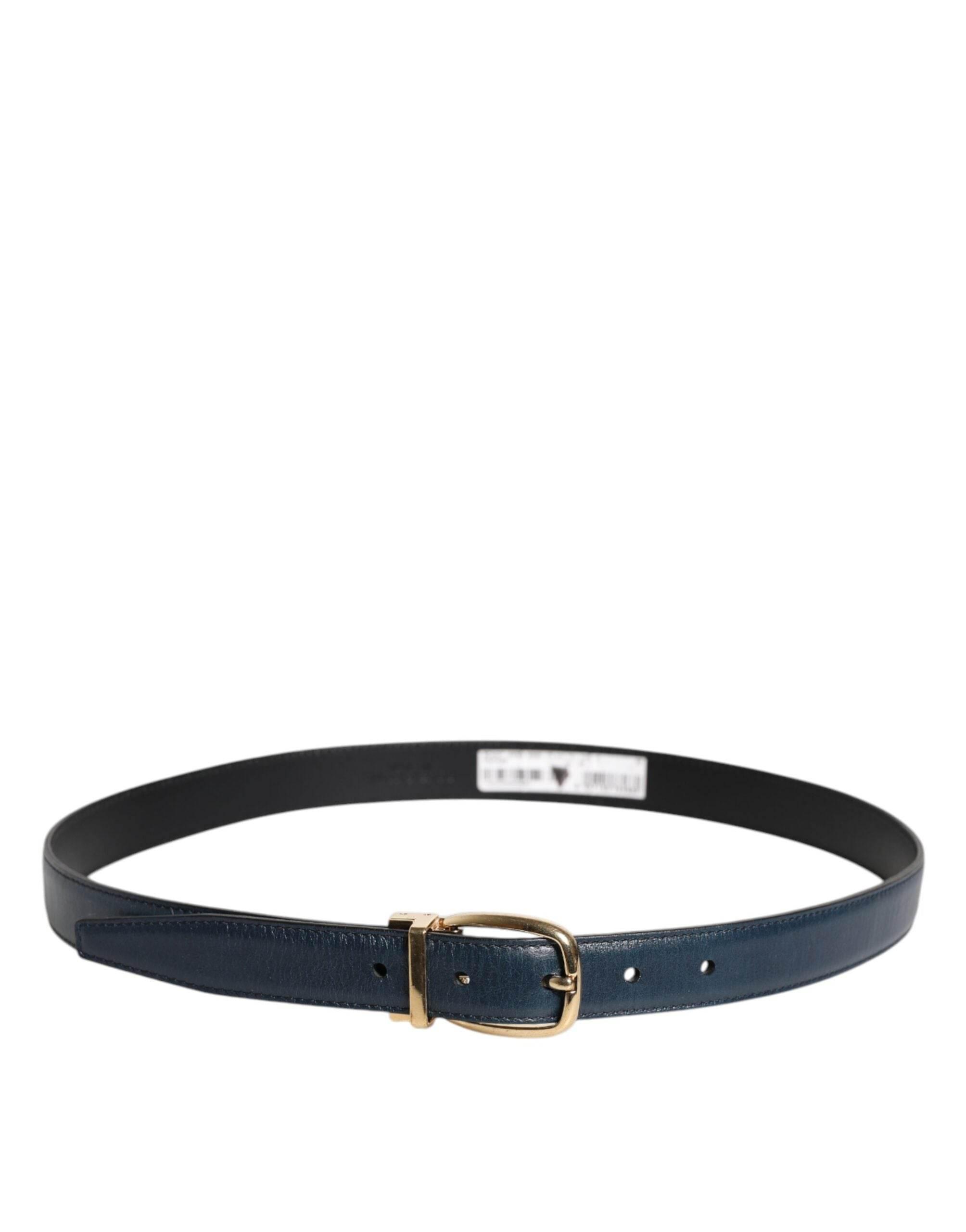 Dolce & Gabbana Blue Leather Metal Buckle Classic Belt - Hilstor