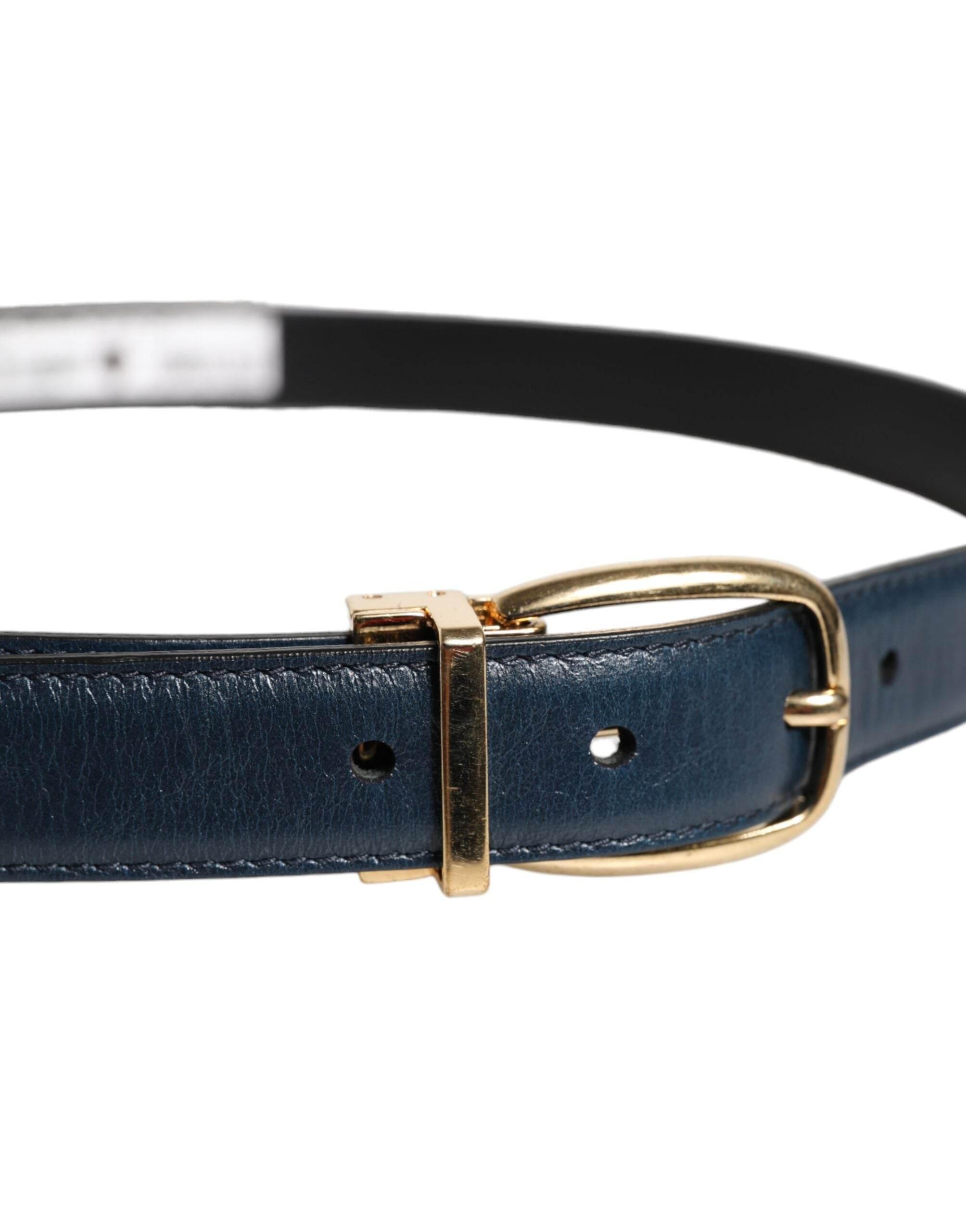 Dolce & Gabbana Blue Leather Metal Buckle Classic Belt - Hilstor
