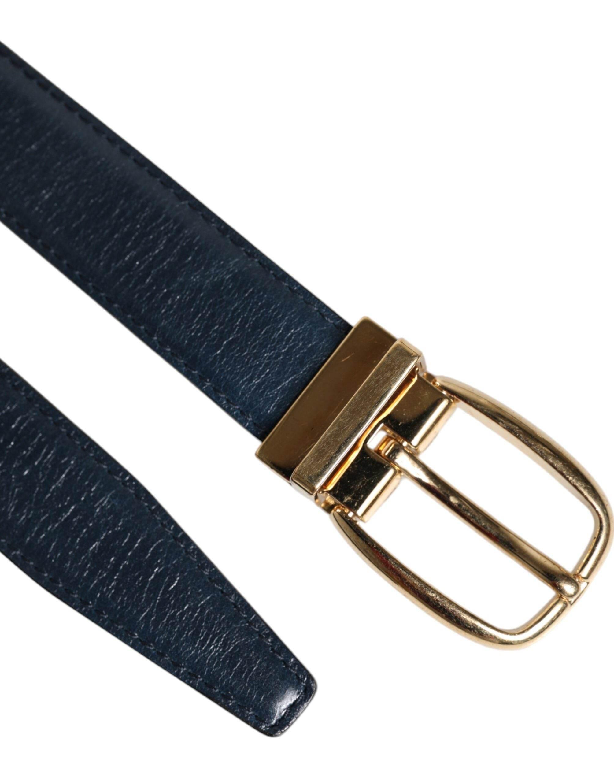 Dolce & Gabbana Blue Leather Metal Buckle Classic Belt - Hilstor
