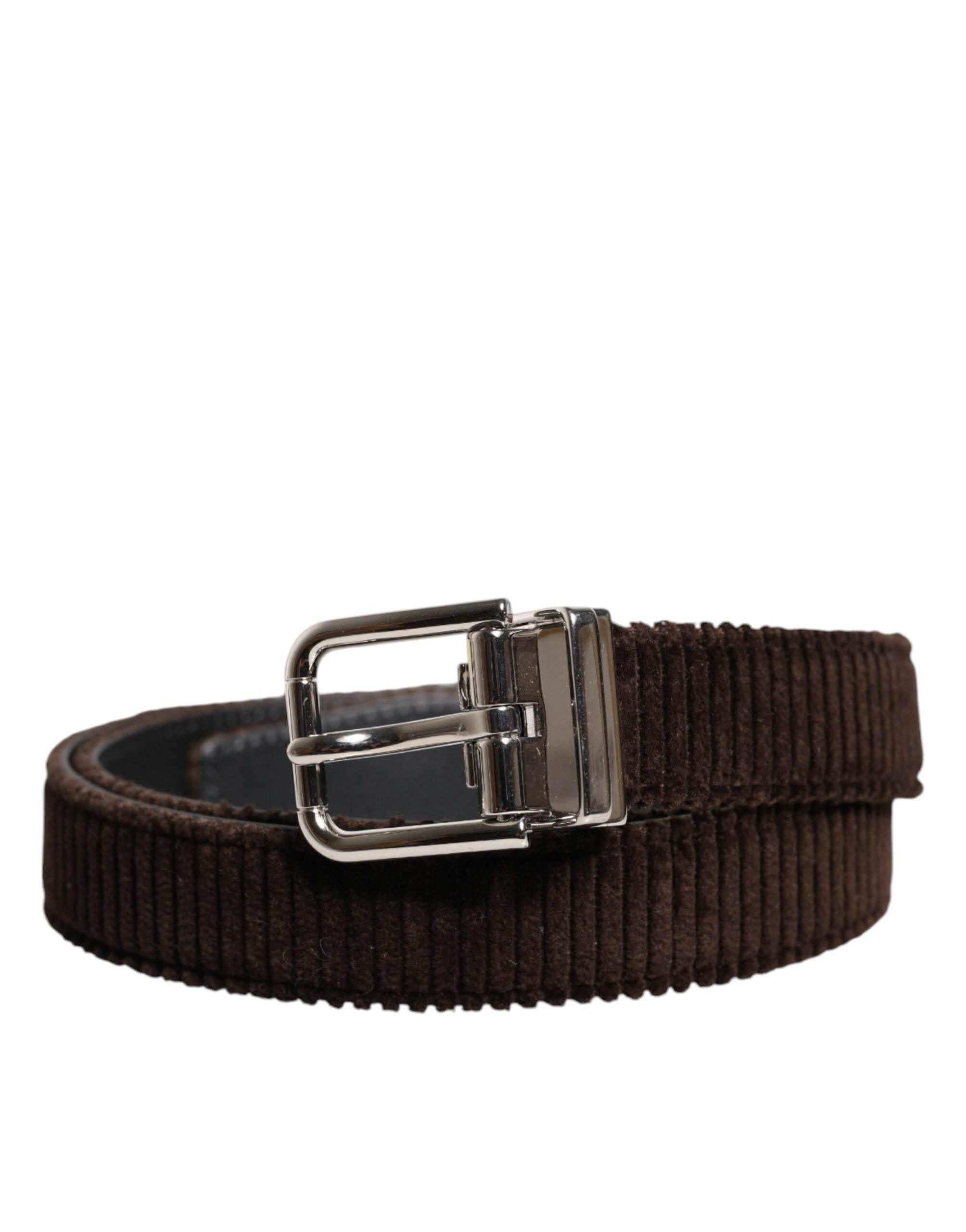 Dolce & Gabbana Brown Velvet Metal Buckle Classic Belt - Hilstor