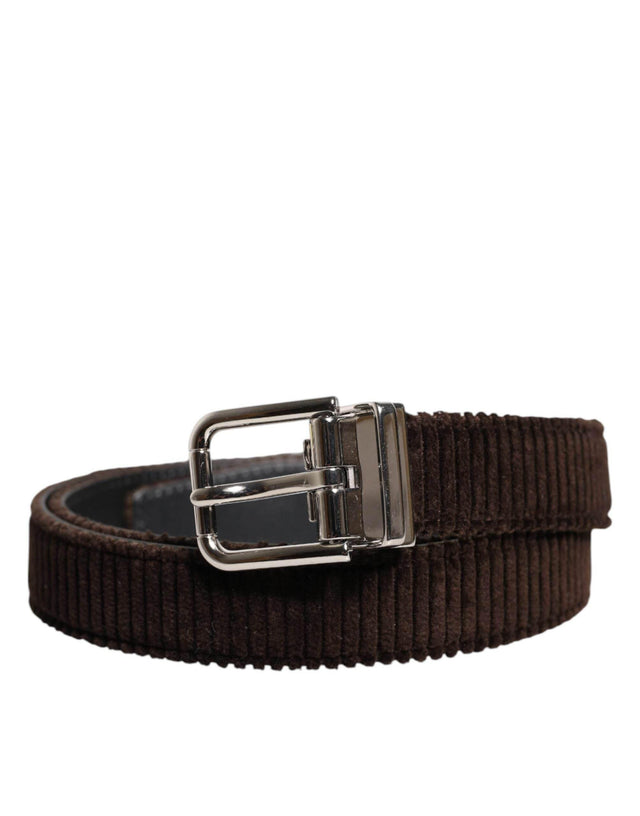 Dolce & Gabbana Brown Velvet Metal Buckle Classic Belt - Hilstor