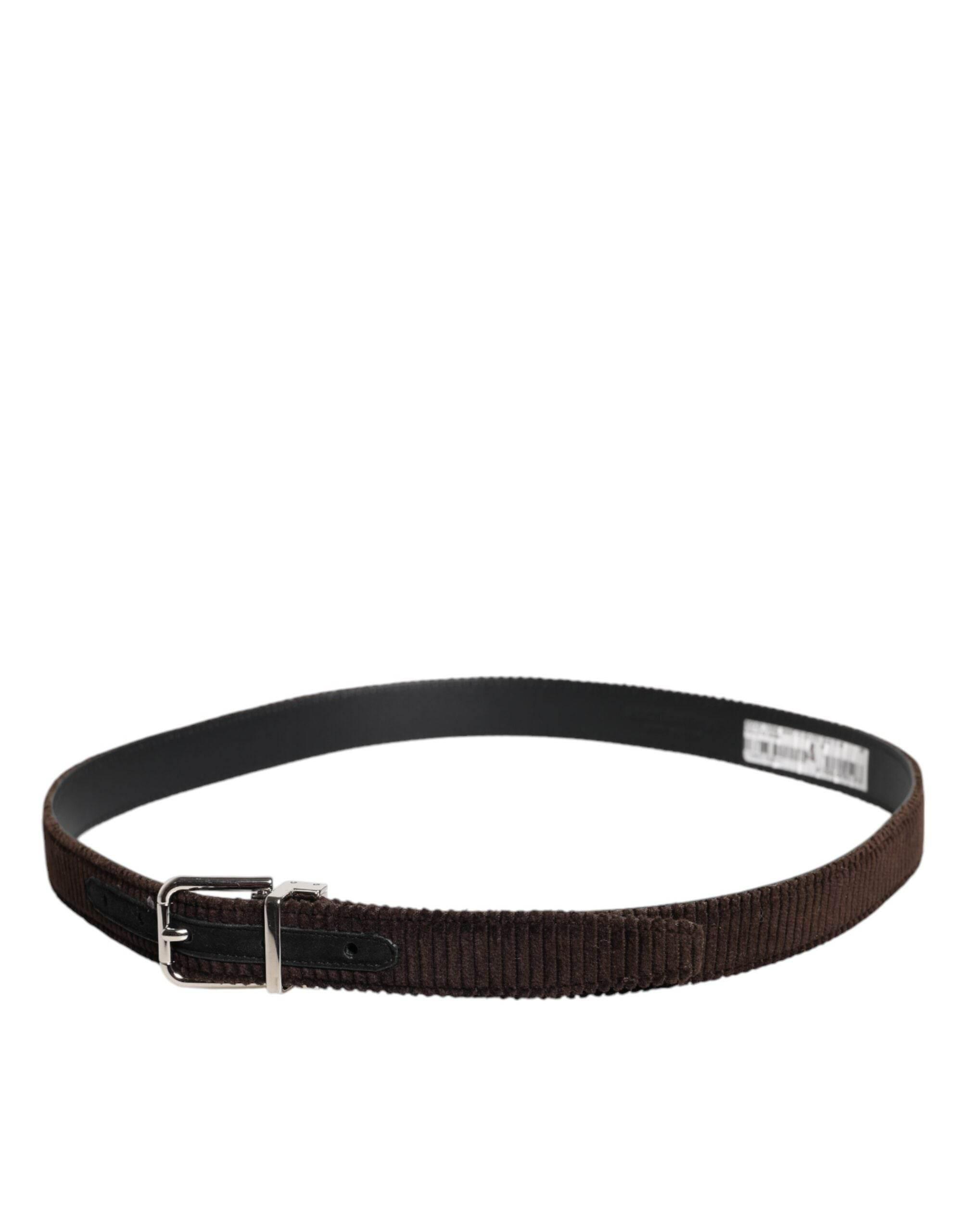 Dolce & Gabbana Brown Velvet Metal Buckle Classic Belt - Hilstor