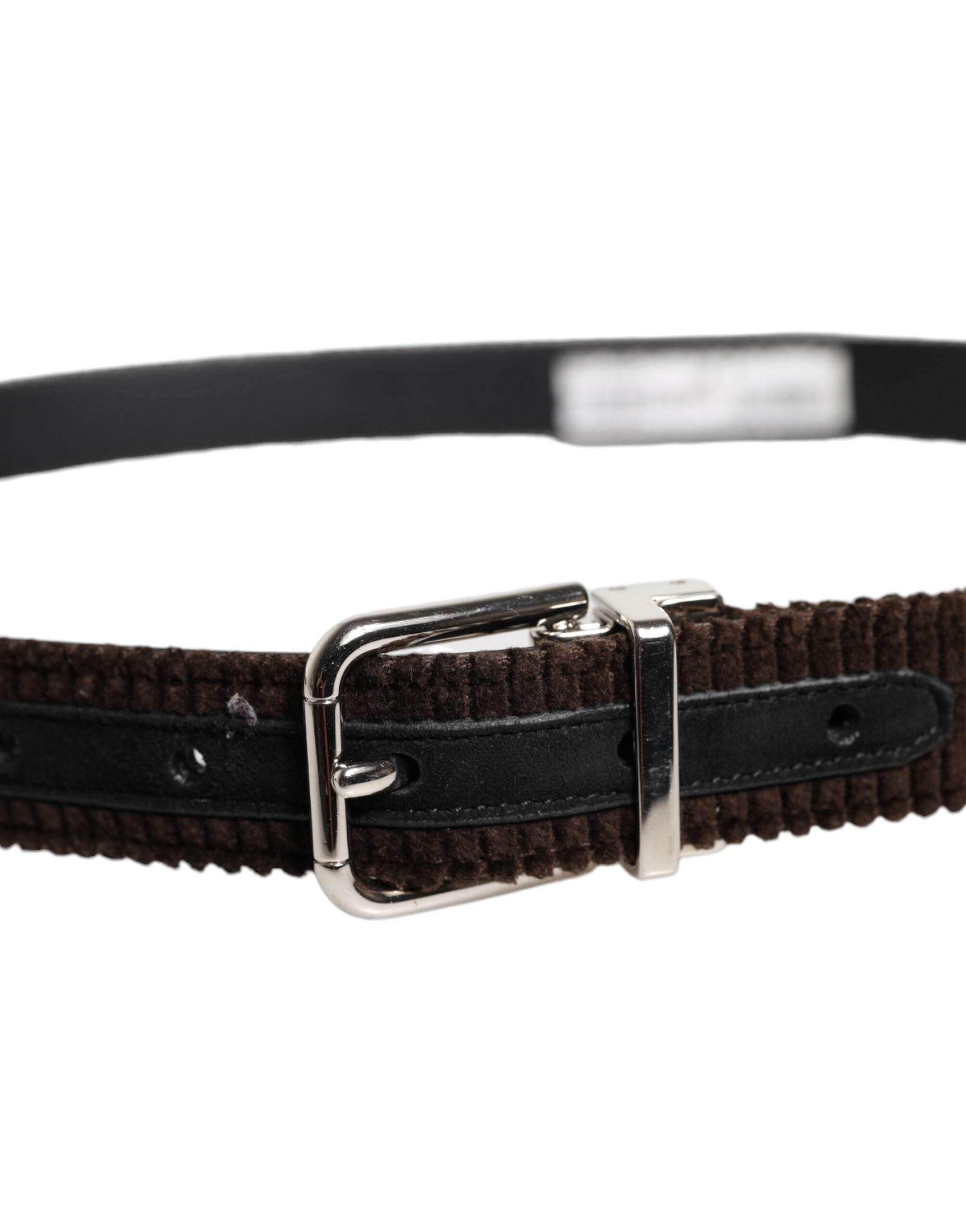 Dolce & Gabbana Brown Velvet Metal Buckle Classic Belt - Hilstor