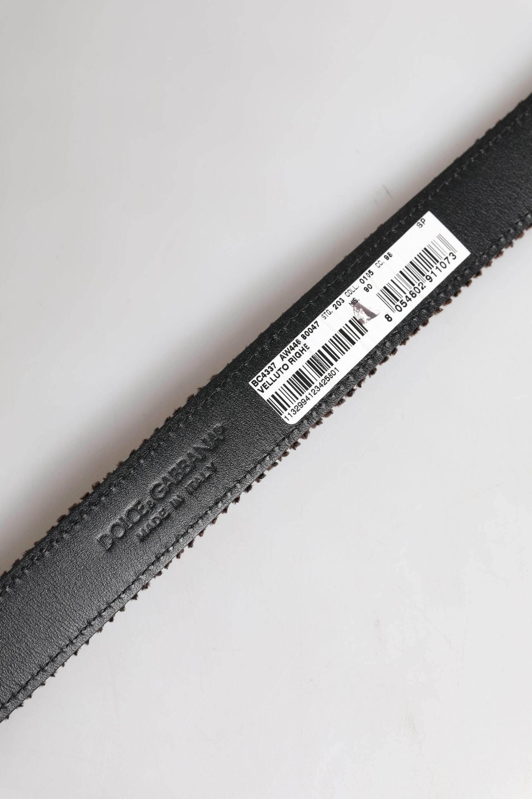 Dolce & Gabbana Brown Velvet Metal Buckle Classic Belt - Hilstor