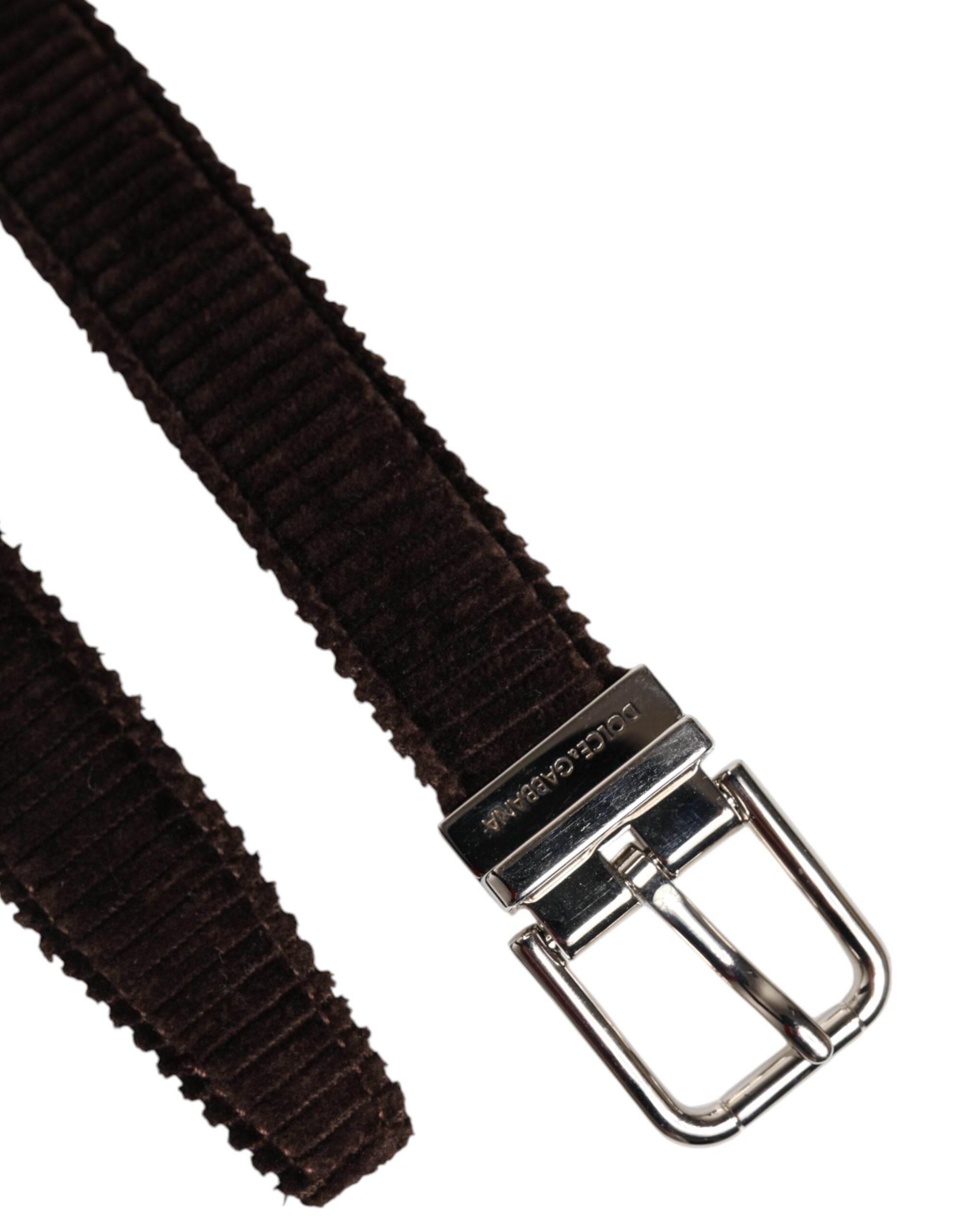 Dolce & Gabbana Brown Velvet Metal Buckle Classic Belt - Hilstor