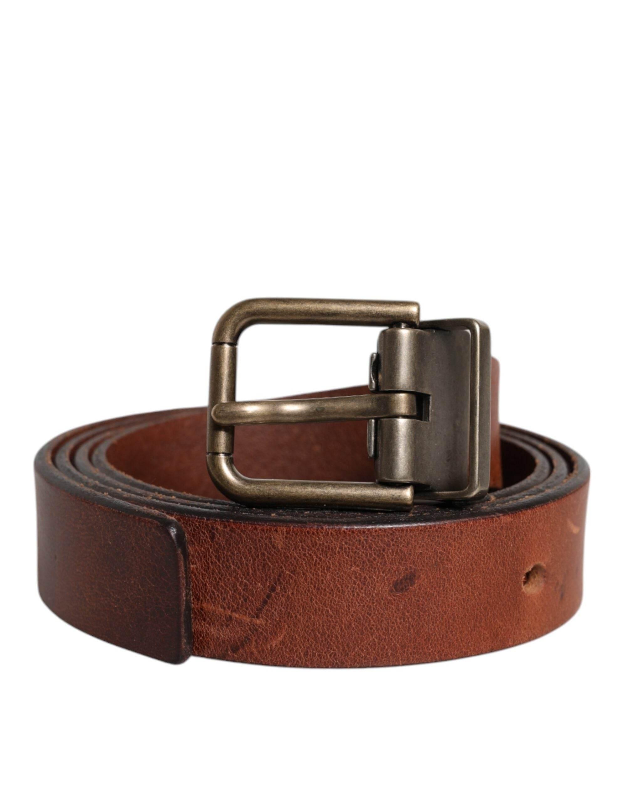 Dolce & Gabbana Brown Leather Metal Buckle Classic Belt - Hilstor