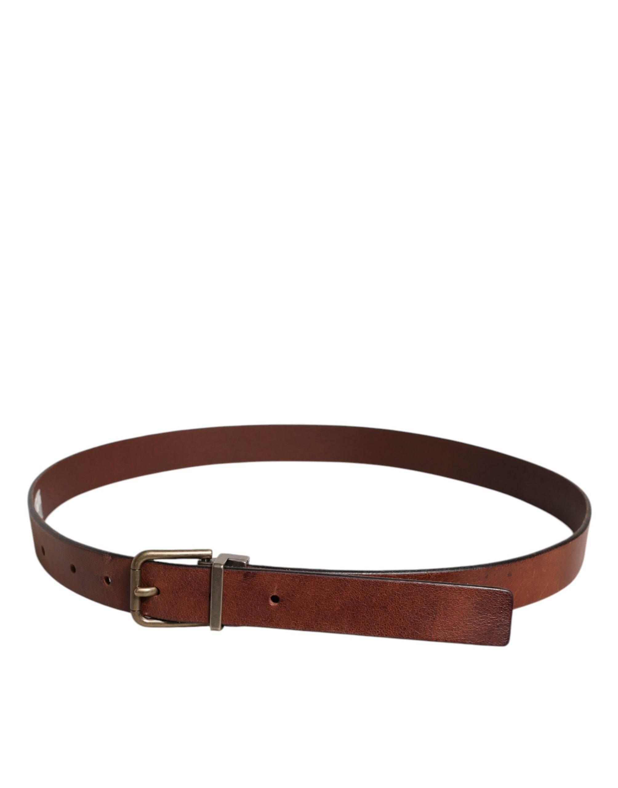 Dolce & Gabbana Brown Leather Metal Buckle Classic Belt - Hilstor
