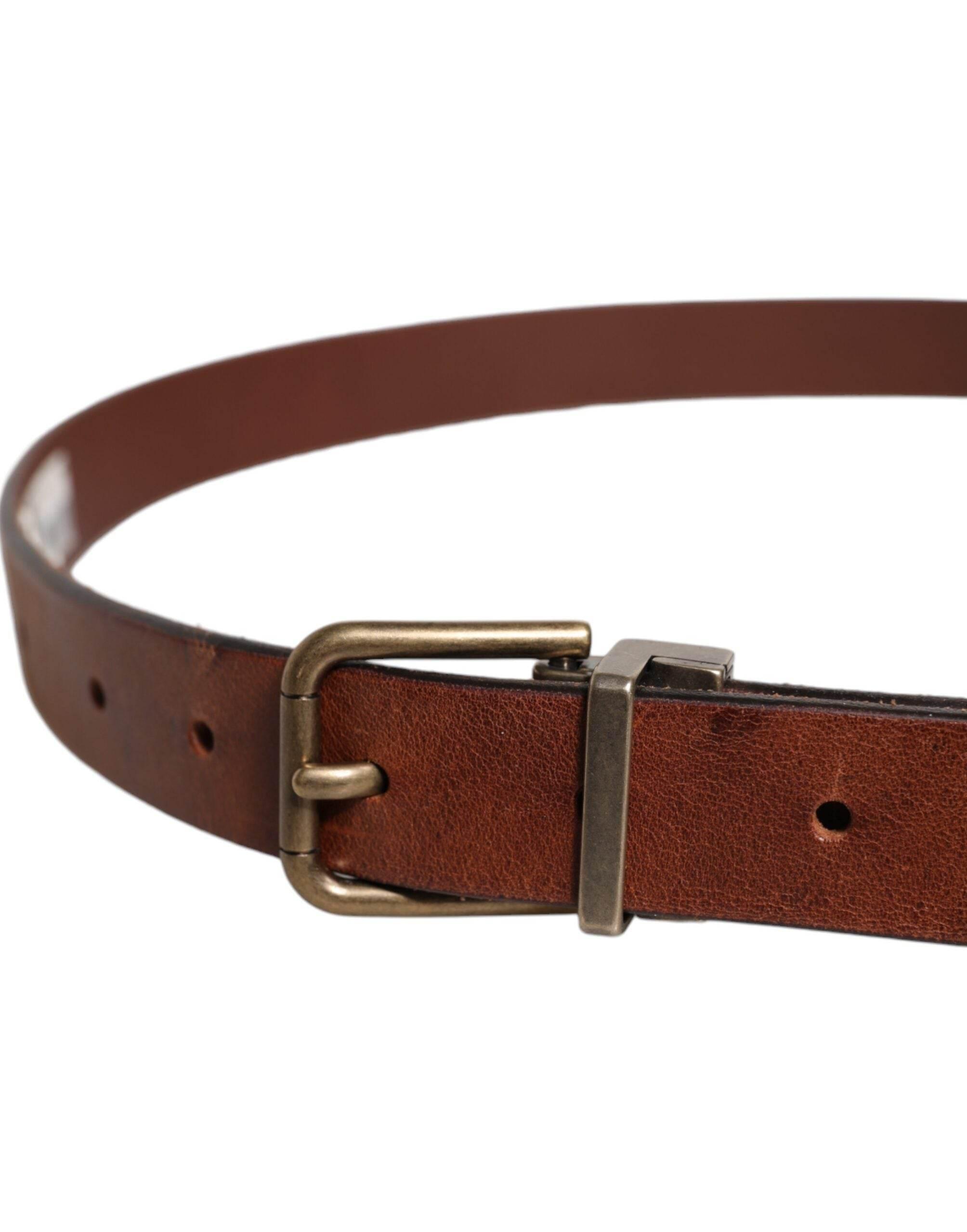 Dolce & Gabbana Brown Leather Metal Buckle Classic Belt - Hilstor