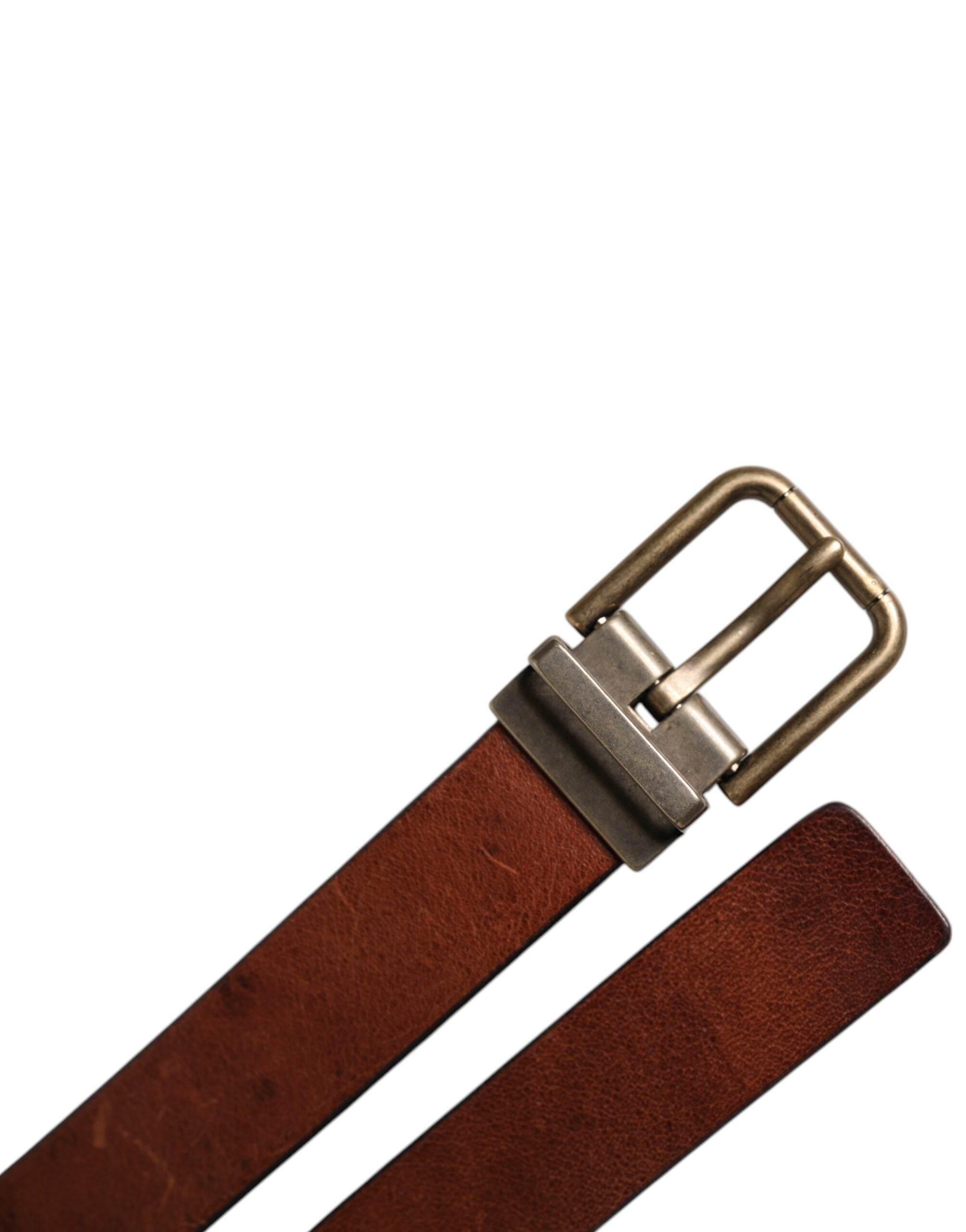 Dolce & Gabbana Brown Leather Metal Buckle Classic Belt - Hilstor