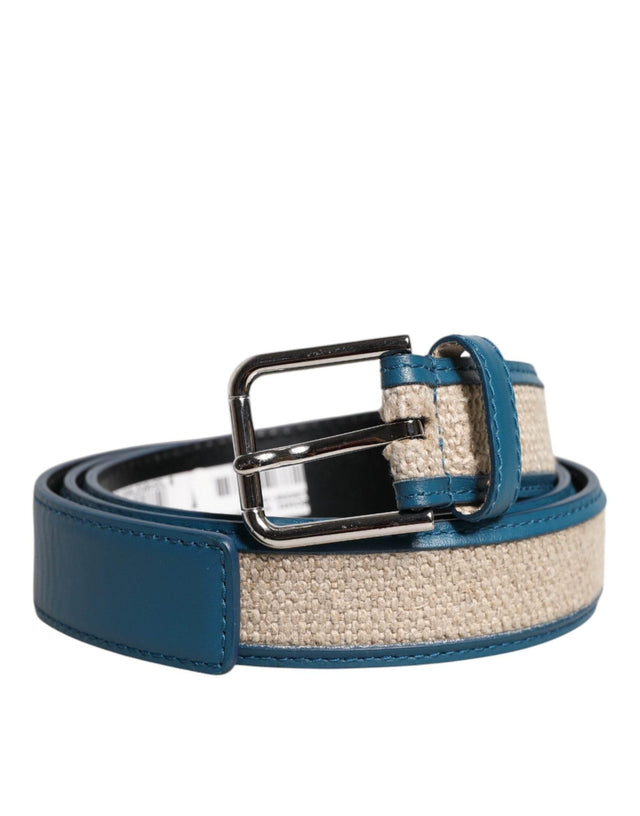 Dolce & Gabbana Blue Beige Leather Weaved Metal Buckle Belt - Hilstor