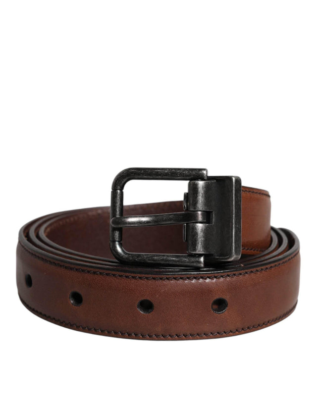 Dolce & Gabbana Brown Leather Metal Buckle Classic Belt - Hilstor