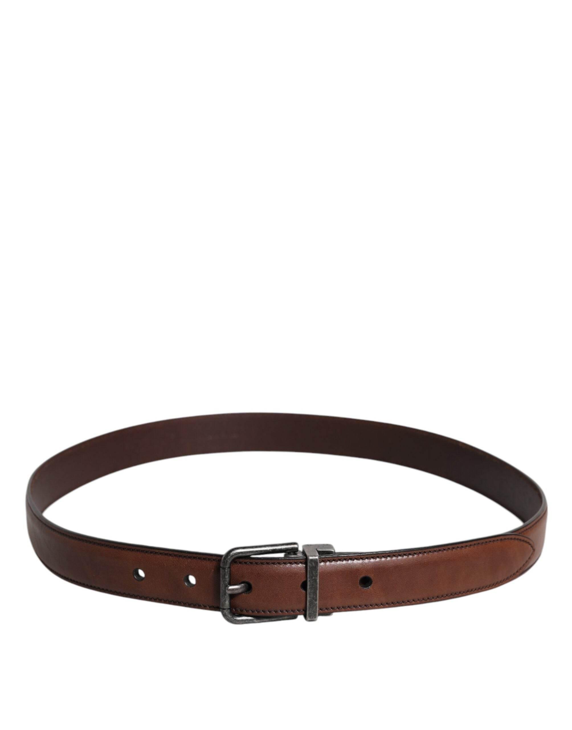 Dolce & Gabbana Brown Leather Metal Buckle Classic Belt - Hilstor