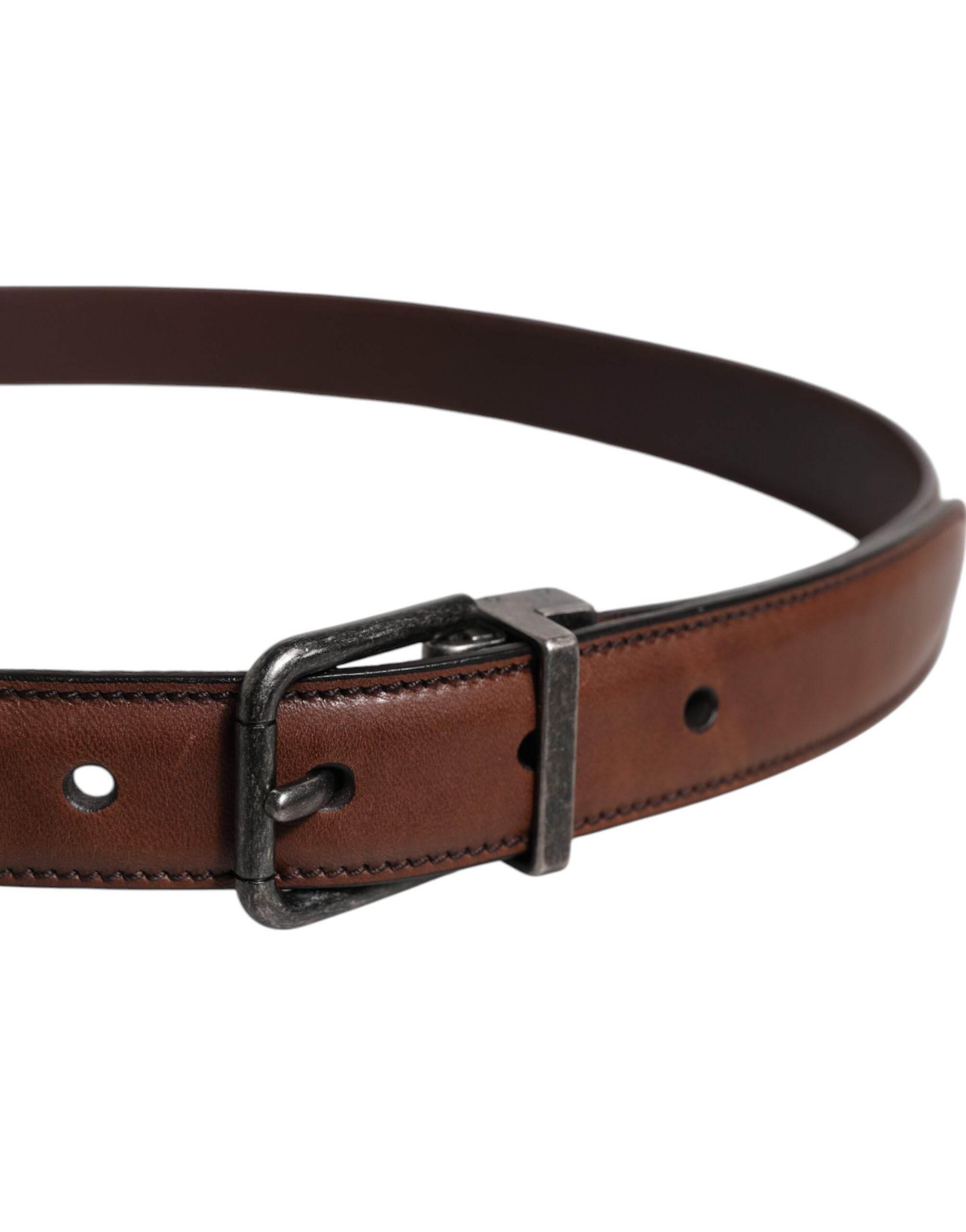 Dolce & Gabbana Brown Leather Metal Buckle Classic Belt - Hilstor