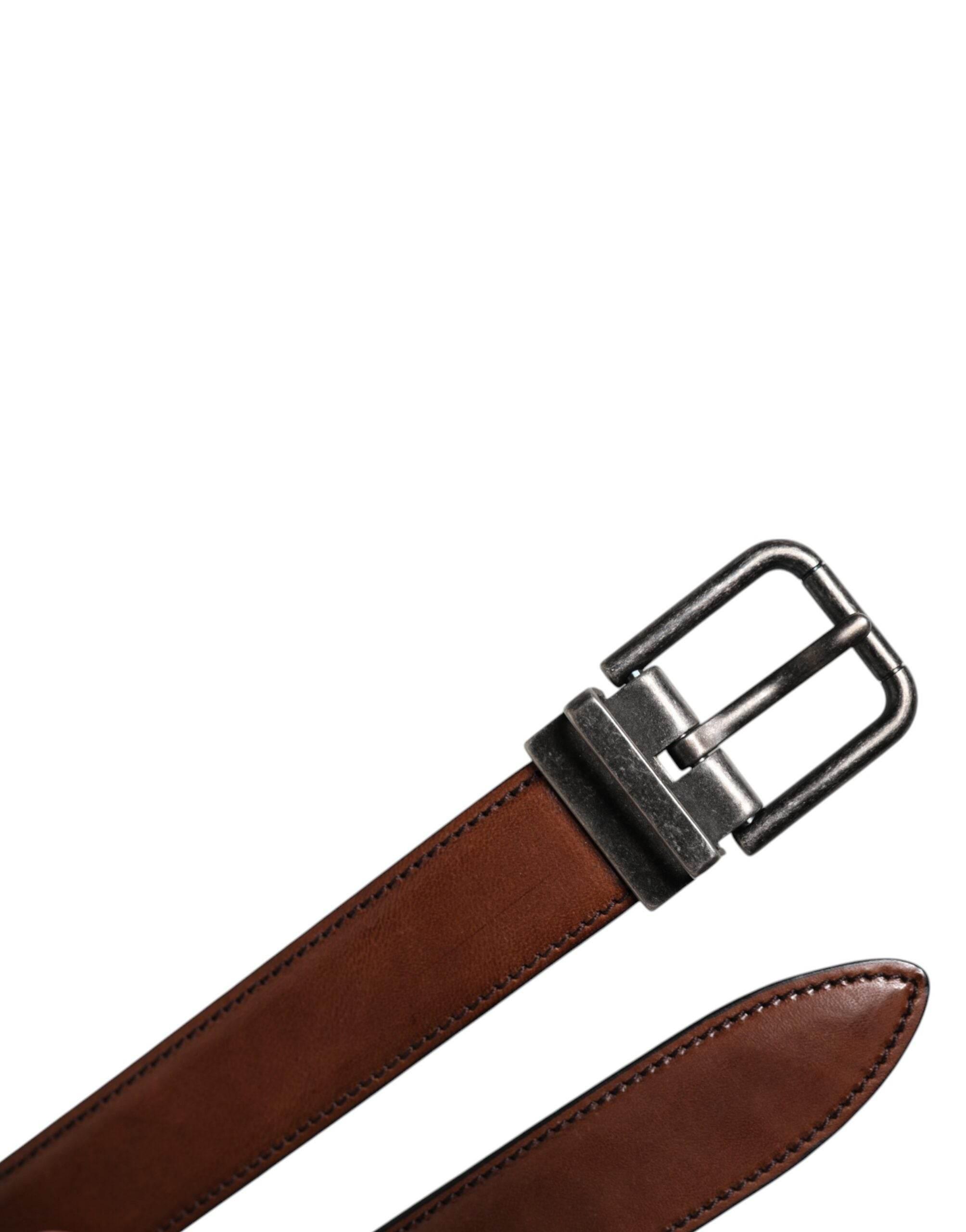 Dolce & Gabbana Brown Leather Metal Buckle Classic Belt - Hilstor