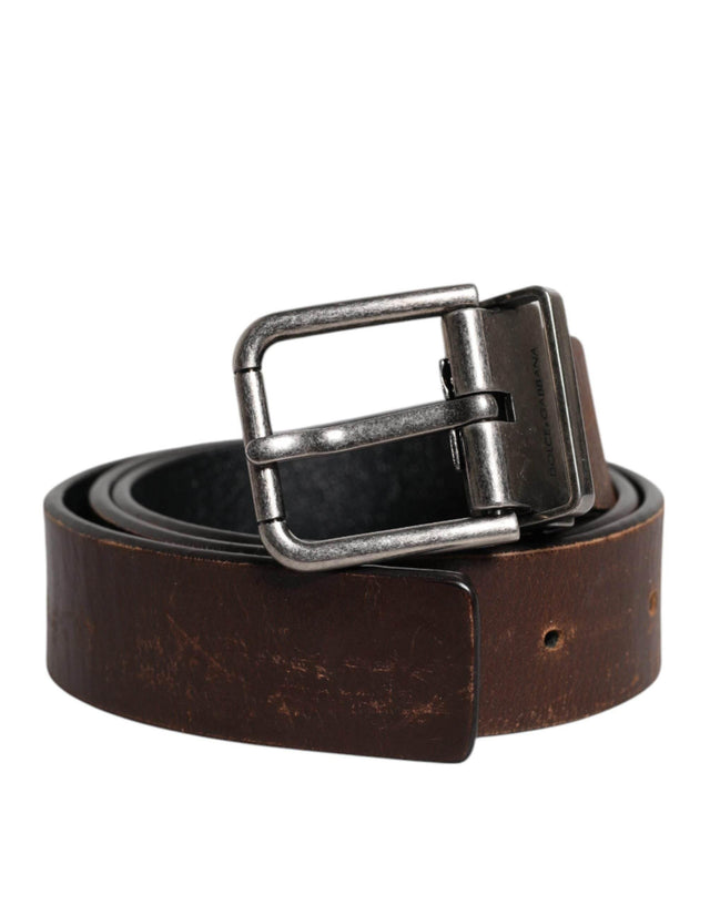 Dolce & Gabbana Brown Solid Leather Classic Waist Buckle Belt - Hilstor