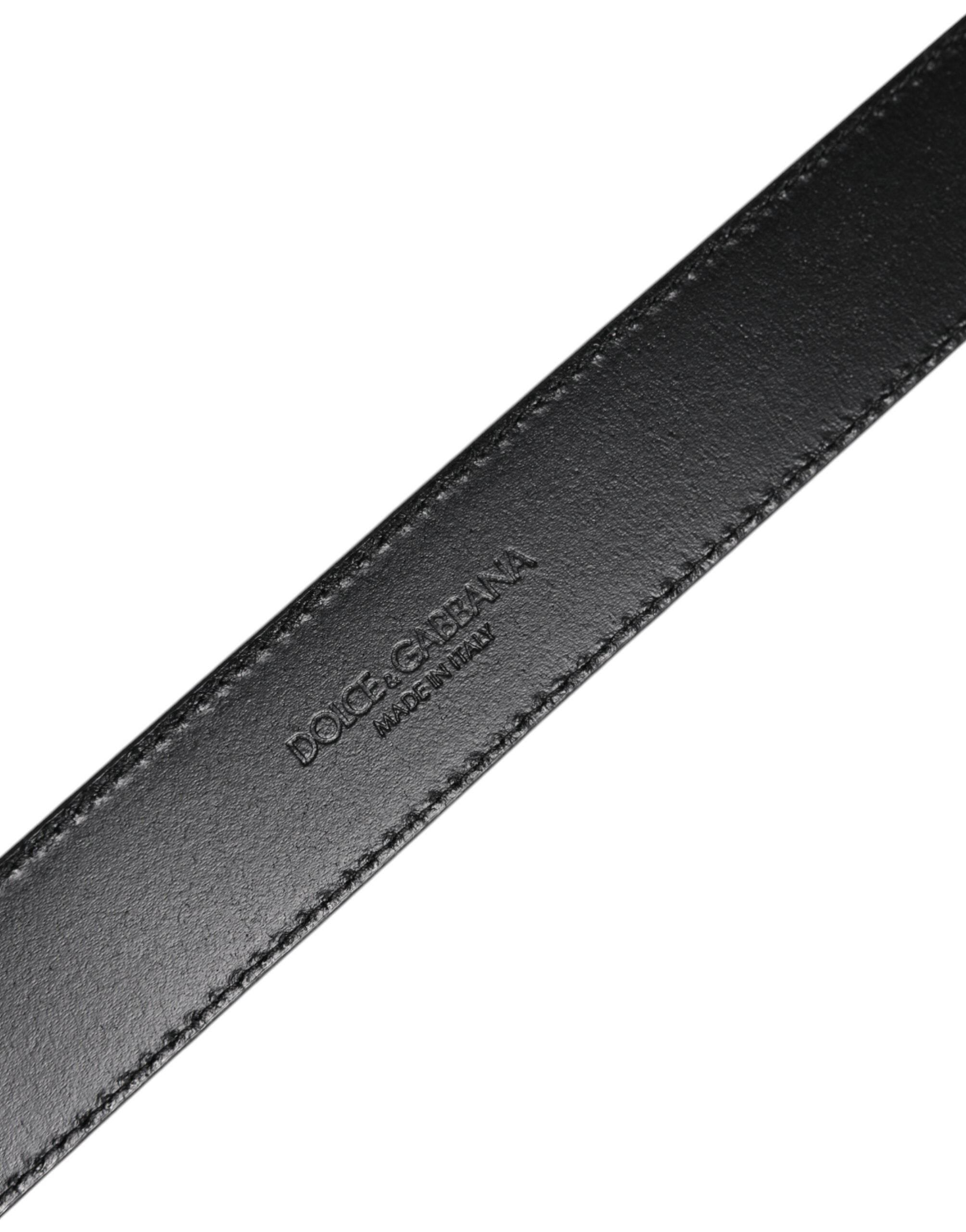 Dolce & Gabbana Silver Leather Classic Metal Logo Buckle Belt - Hilstor