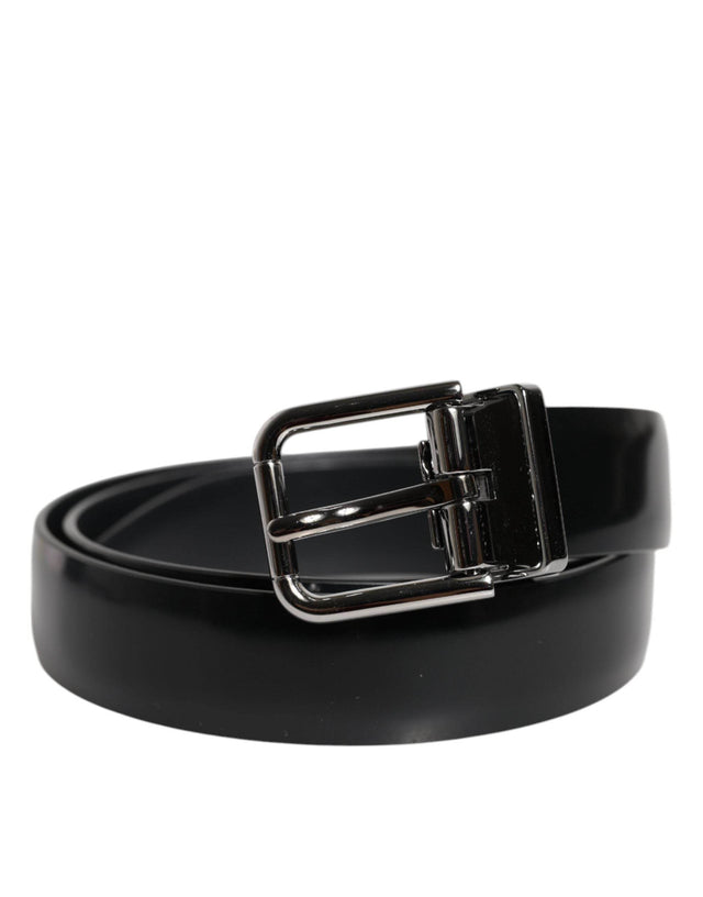Dolce & Gabbana Black Solid Leather Classic Waist Buckle Belt - Hilstor