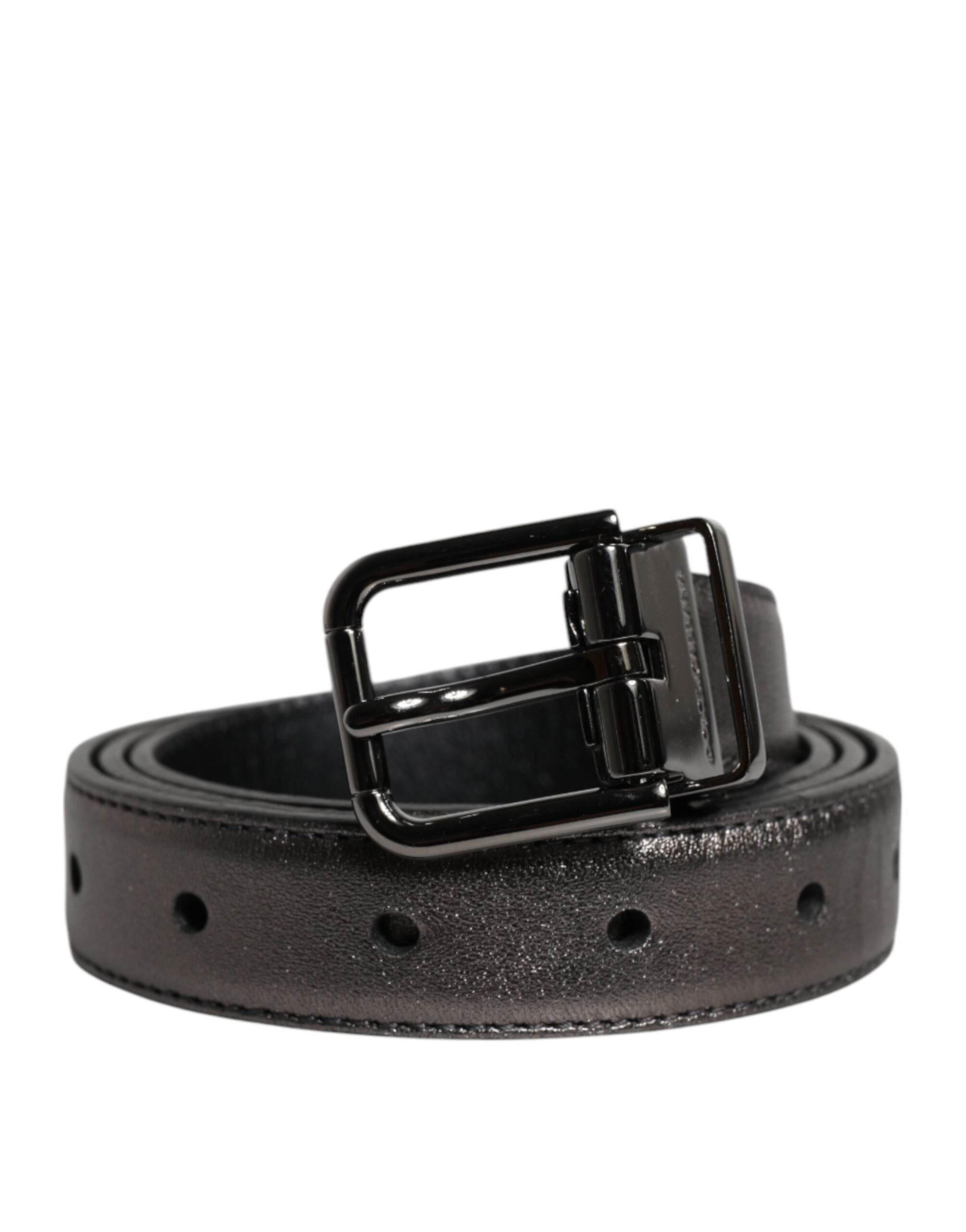 Dolce & Gabbana Black Leather Classic Metal Logo Buckle Belt - Hilstor