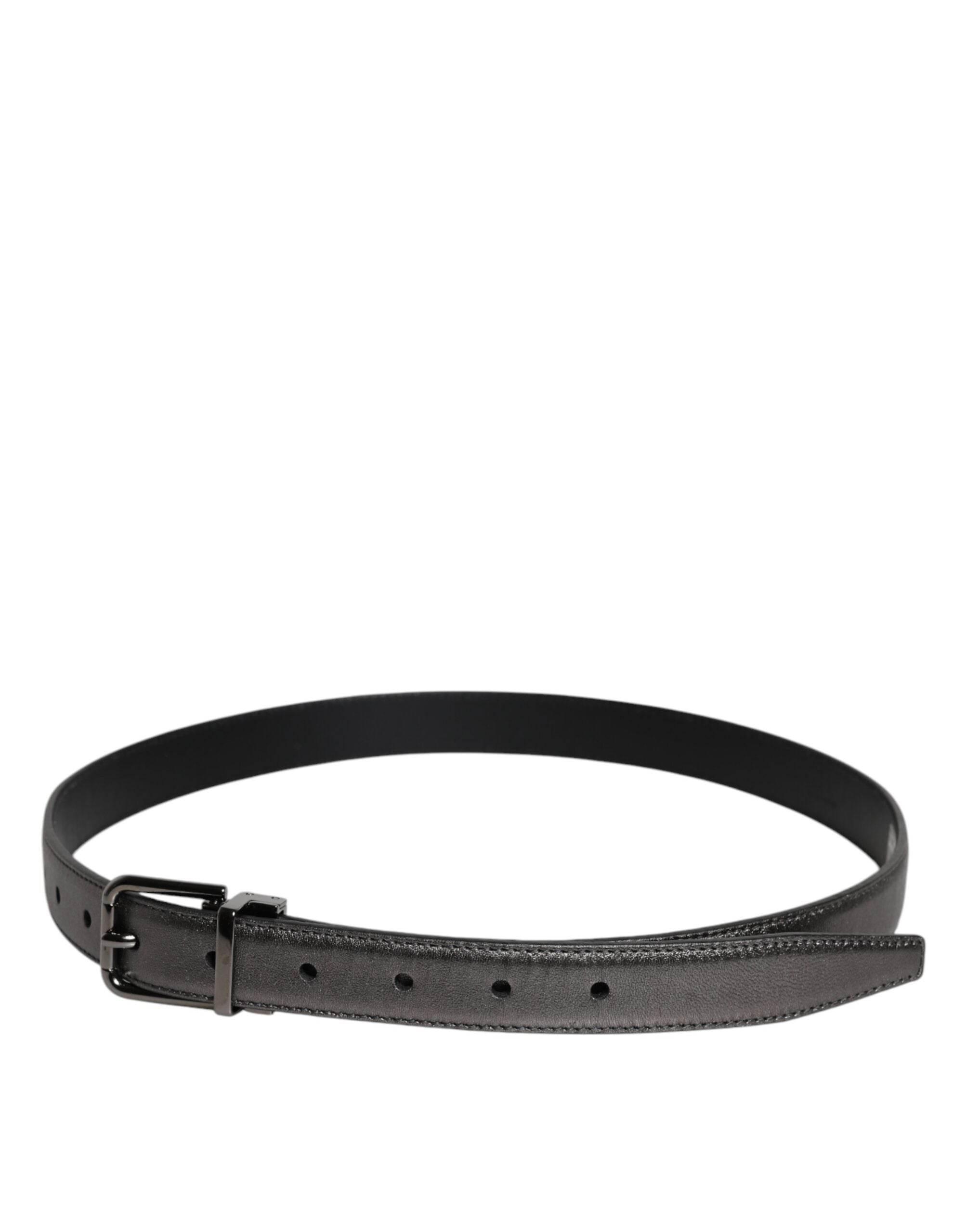 Dolce & Gabbana Black Leather Classic Metal Logo Buckle Belt - Hilstor