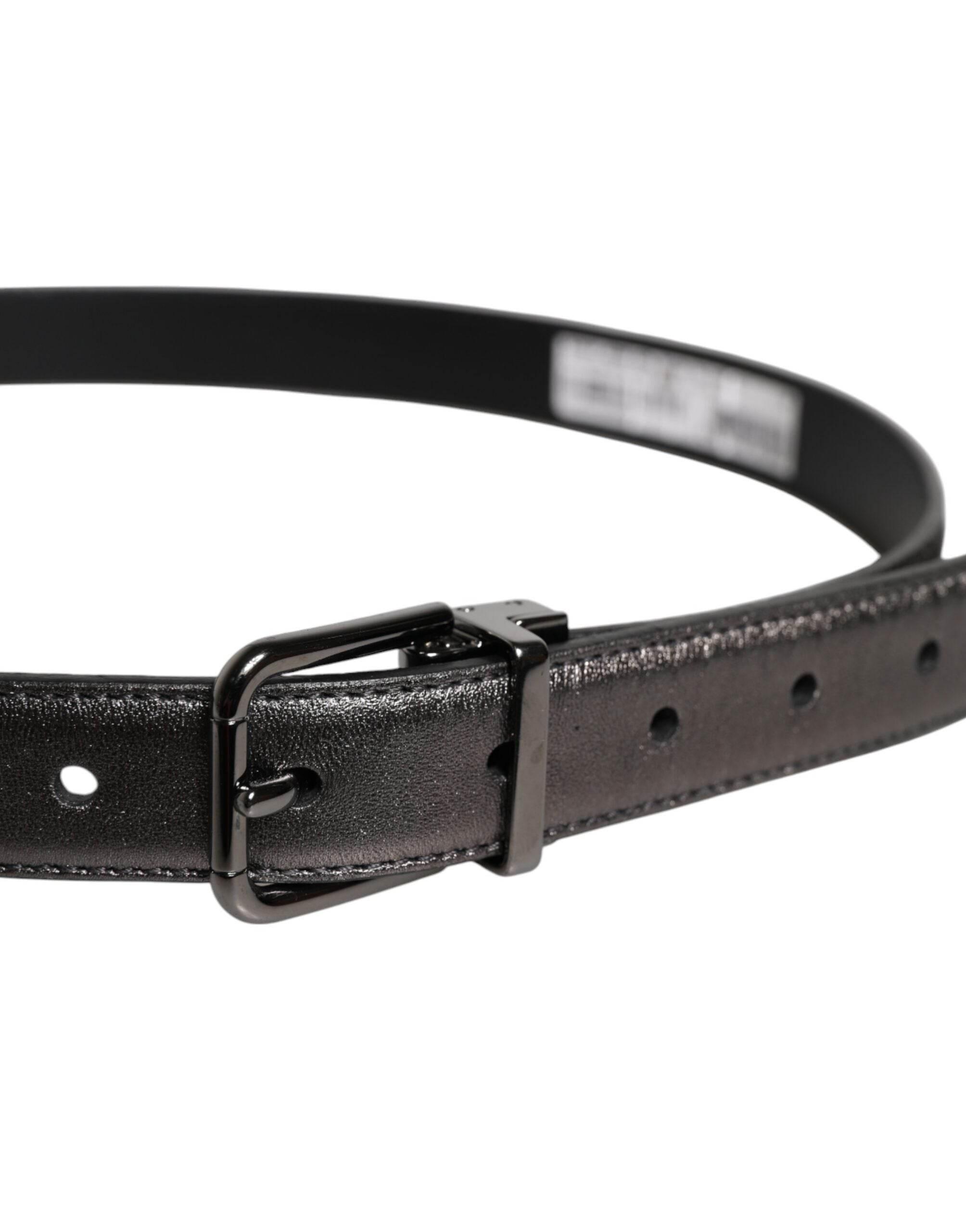 Dolce & Gabbana Black Leather Classic Metal Logo Buckle Belt - Hilstor