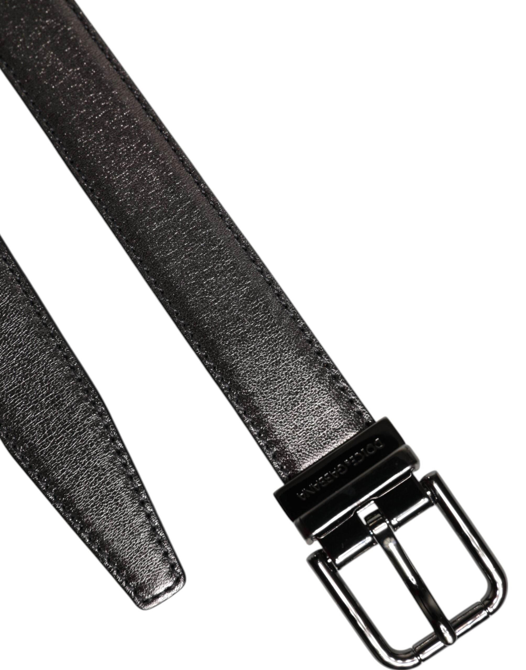 Dolce & Gabbana Black Leather Classic Metal Logo Buckle Belt - Hilstor