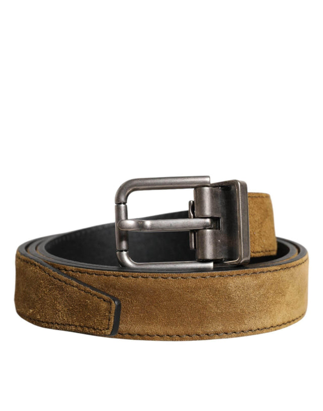 Dolce & Gabbana Brown Velvet Leather Logo Buckle Belt - Hilstor