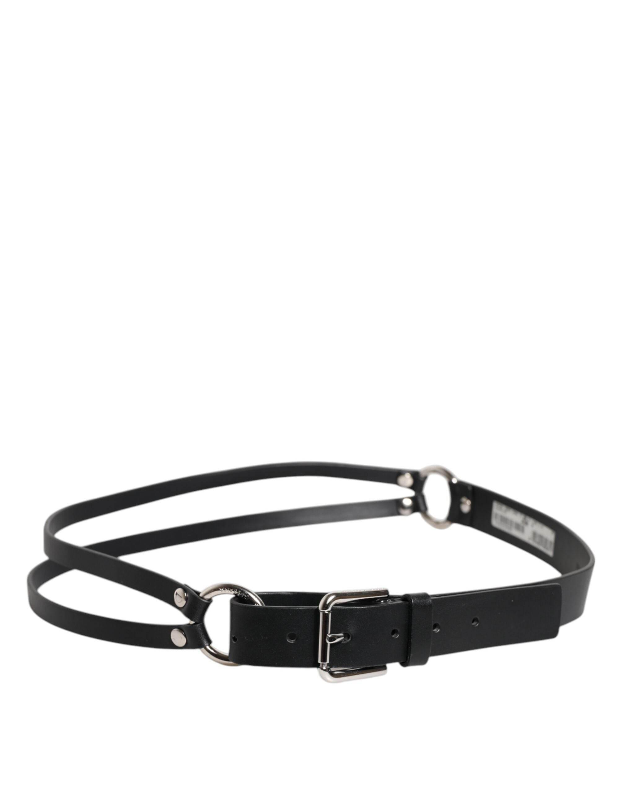 Dolce & Gabbana Black Leather Classic Metal Logo Buckle Belt - Hilstor