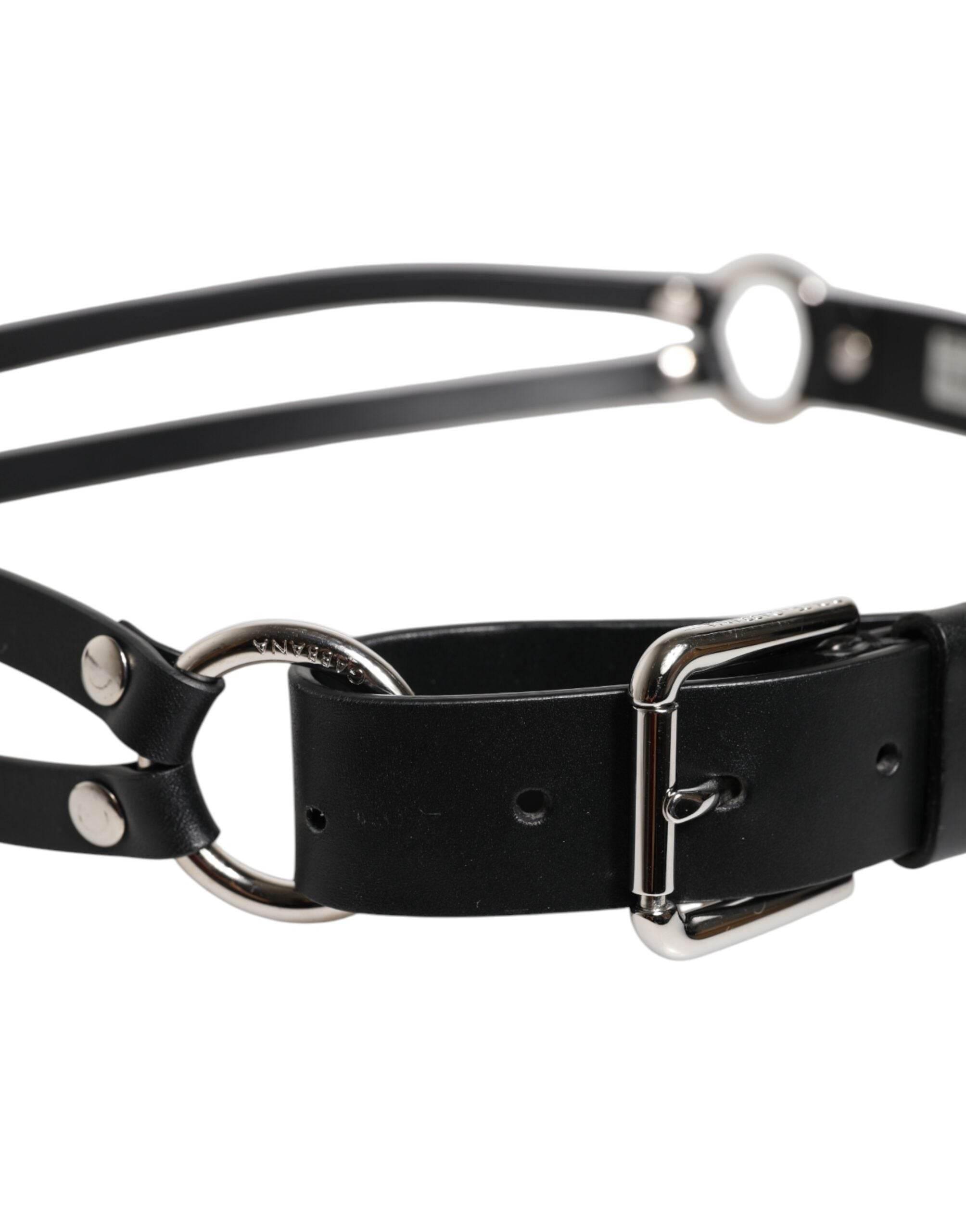 Dolce & Gabbana Black Leather Classic Metal Logo Buckle Belt - Hilstor