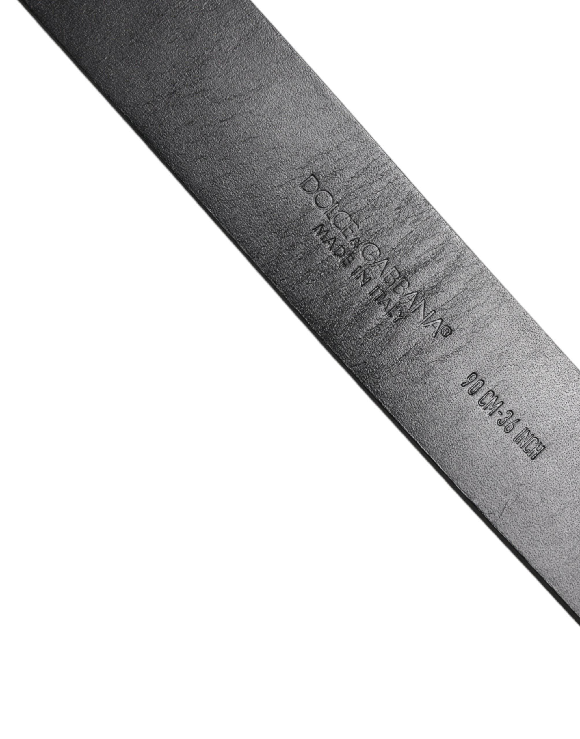 Dolce & Gabbana Black Leather Classic Metal Logo Buckle Belt - Hilstor