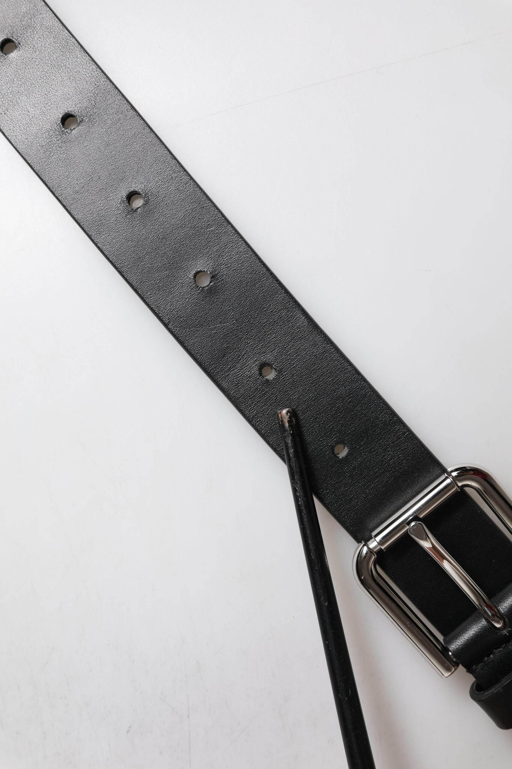 Dolce & Gabbana Black Leather Classic Metal Logo Buckle Belt - Hilstor