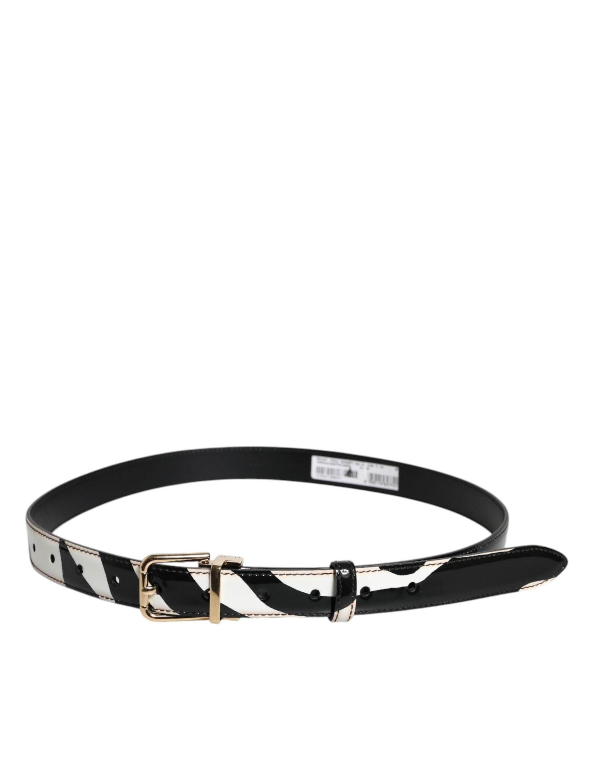 Dolce & Gabbana Black White Zebra Gold Metal Logo Buckle Belt - Hilstor