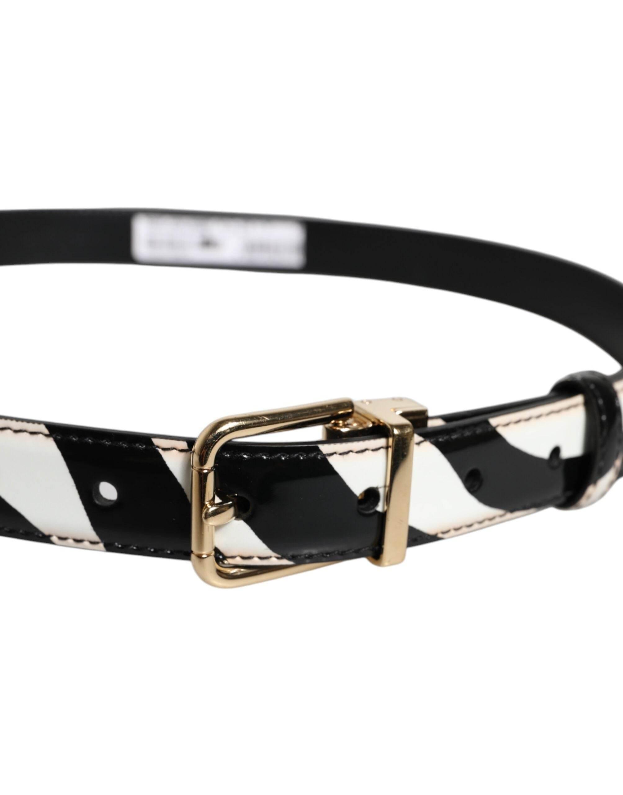 Dolce & Gabbana Black White Zebra Gold Metal Logo Buckle Belt - Hilstor