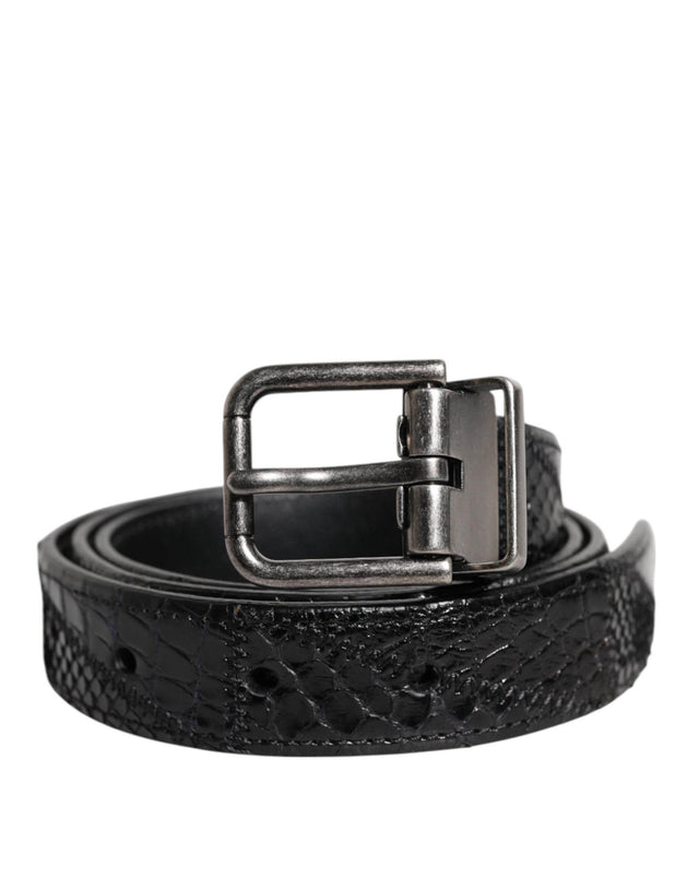 Dolce & Gabbana Black Exotic Leather Metal Logo Buckle Belt - Hilstor