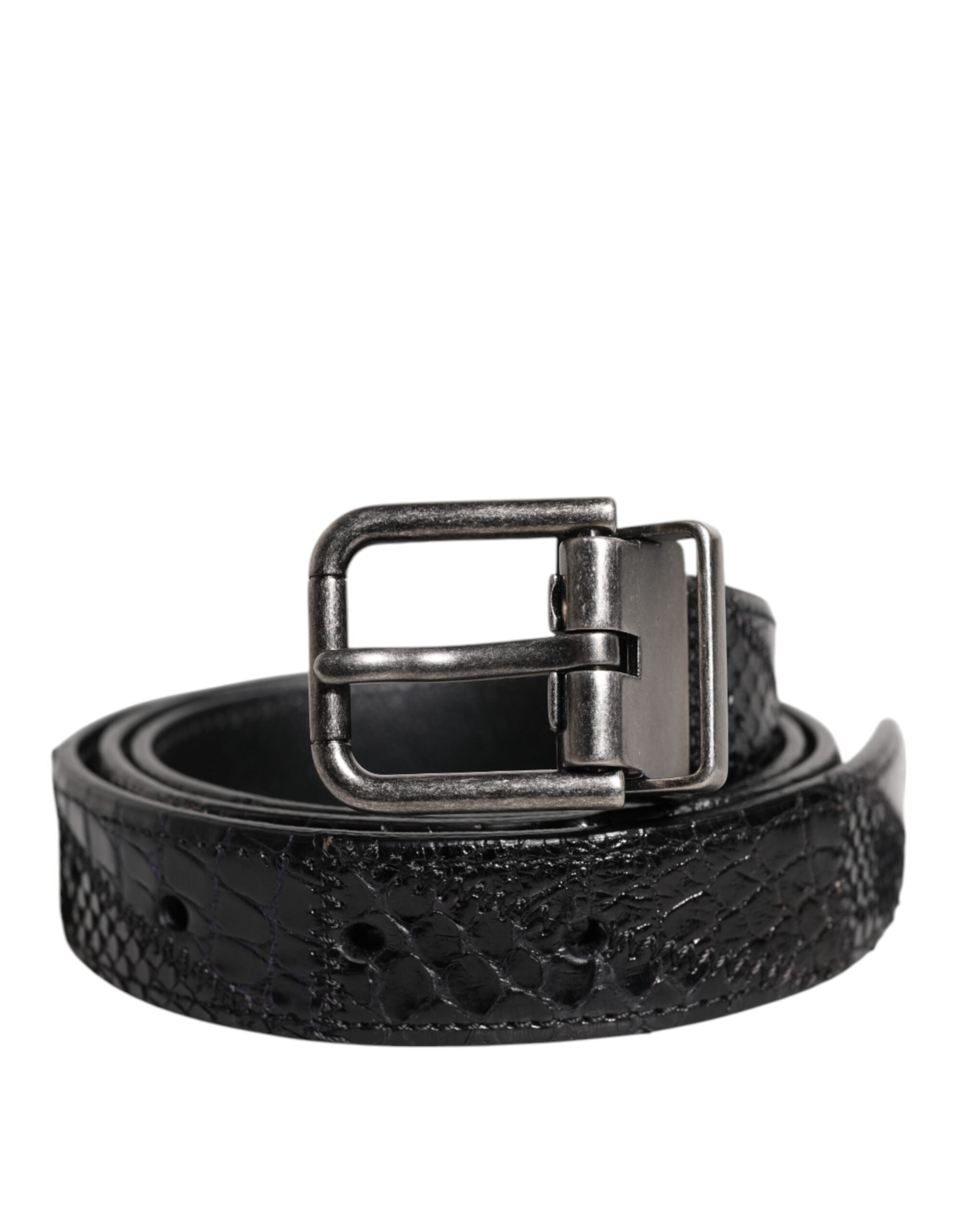 Dolce &amp; Gabbana sort eksotisk læder metal logo spændebælte