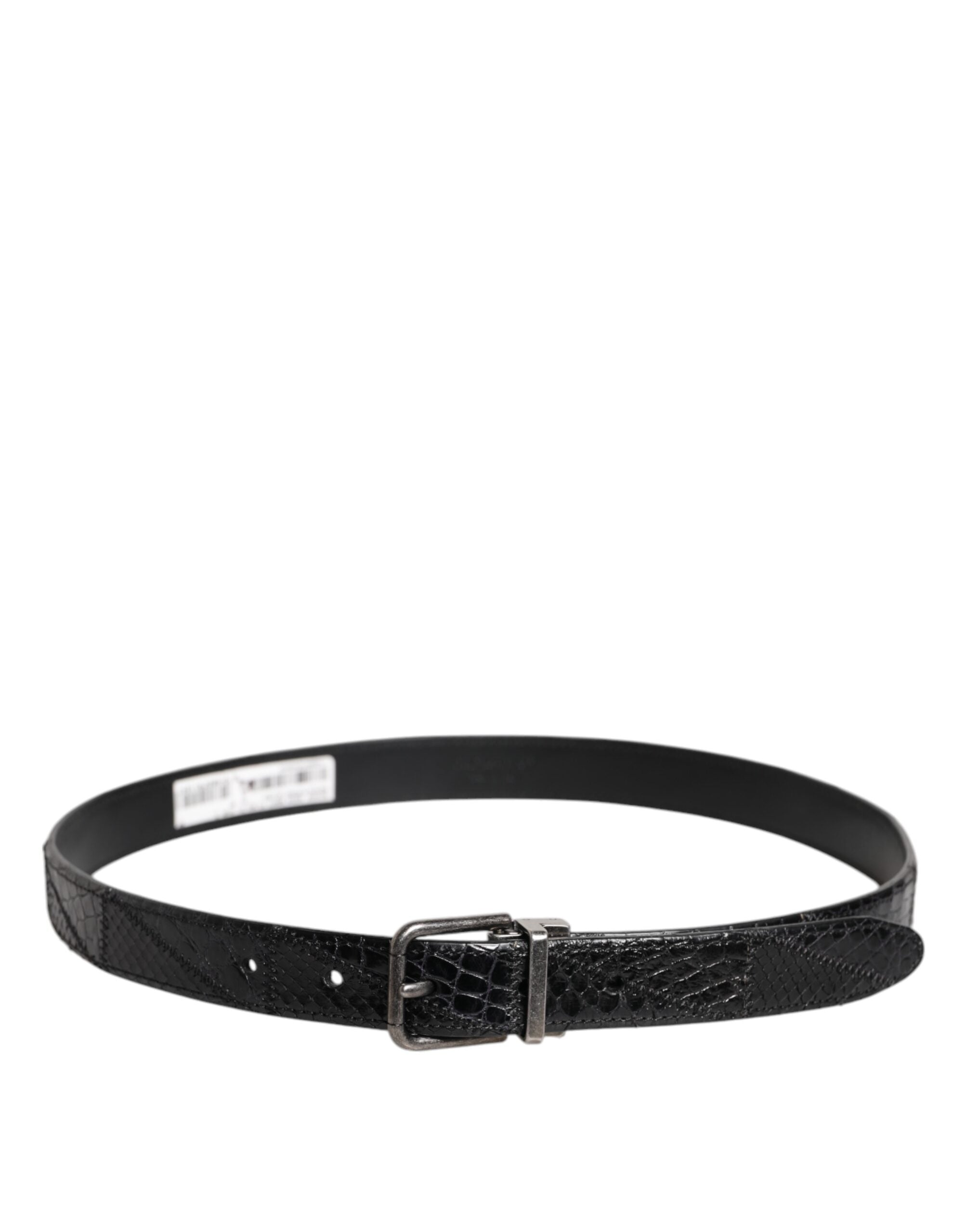 Dolce &amp; Gabbana sort eksotisk læder metal logo spændebælte