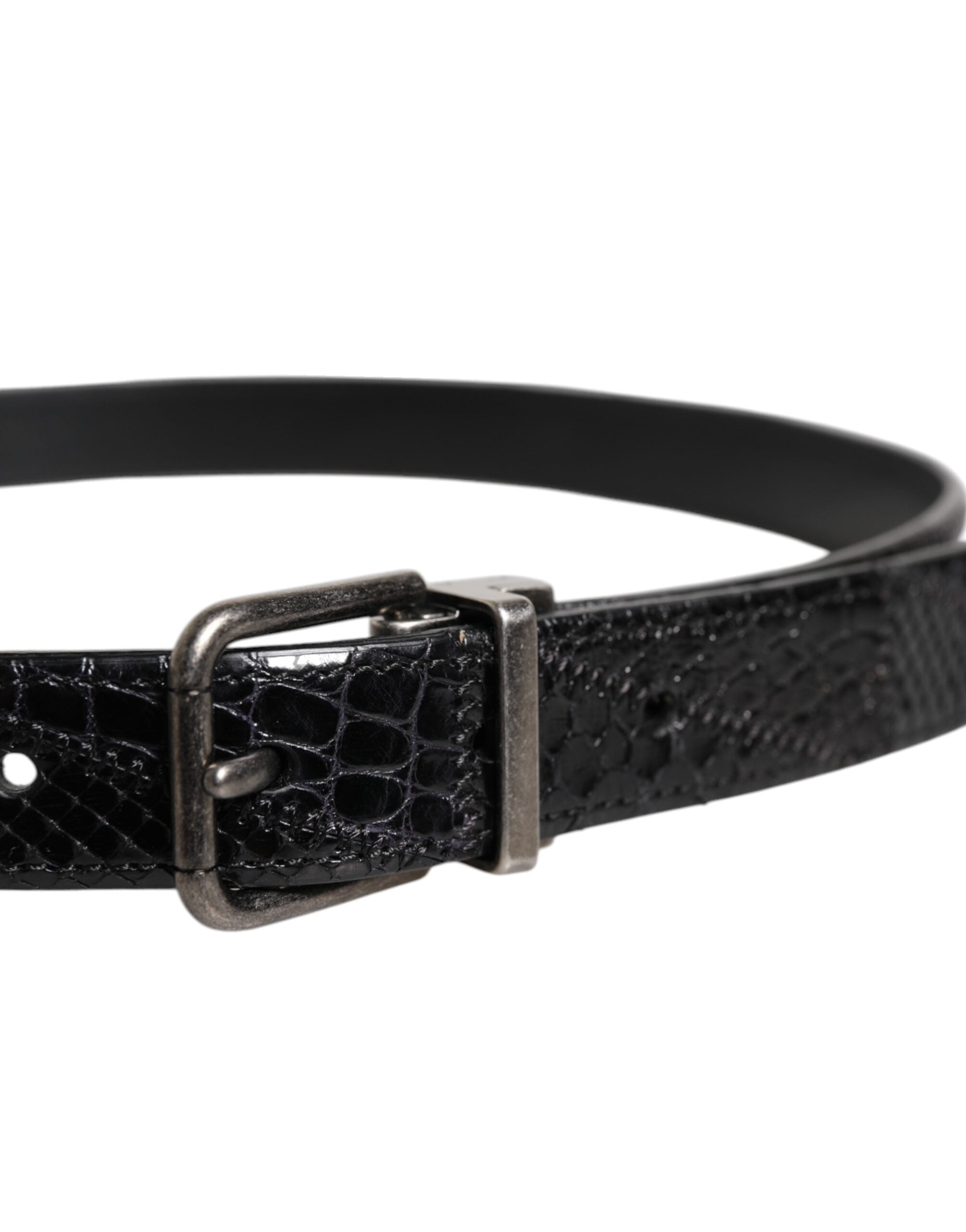 Dolce &amp; Gabbana sort eksotisk læder metal logo spændebælte