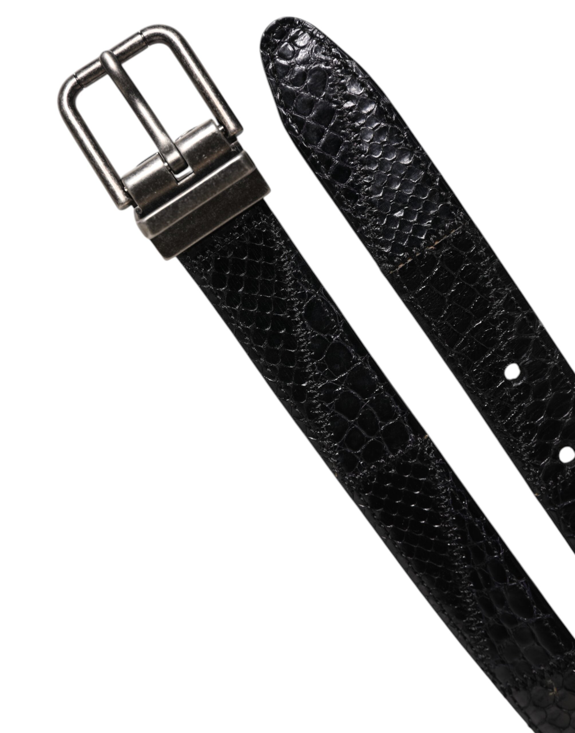 Dolce &amp; Gabbana sort eksotisk læder metal logo spændebælte