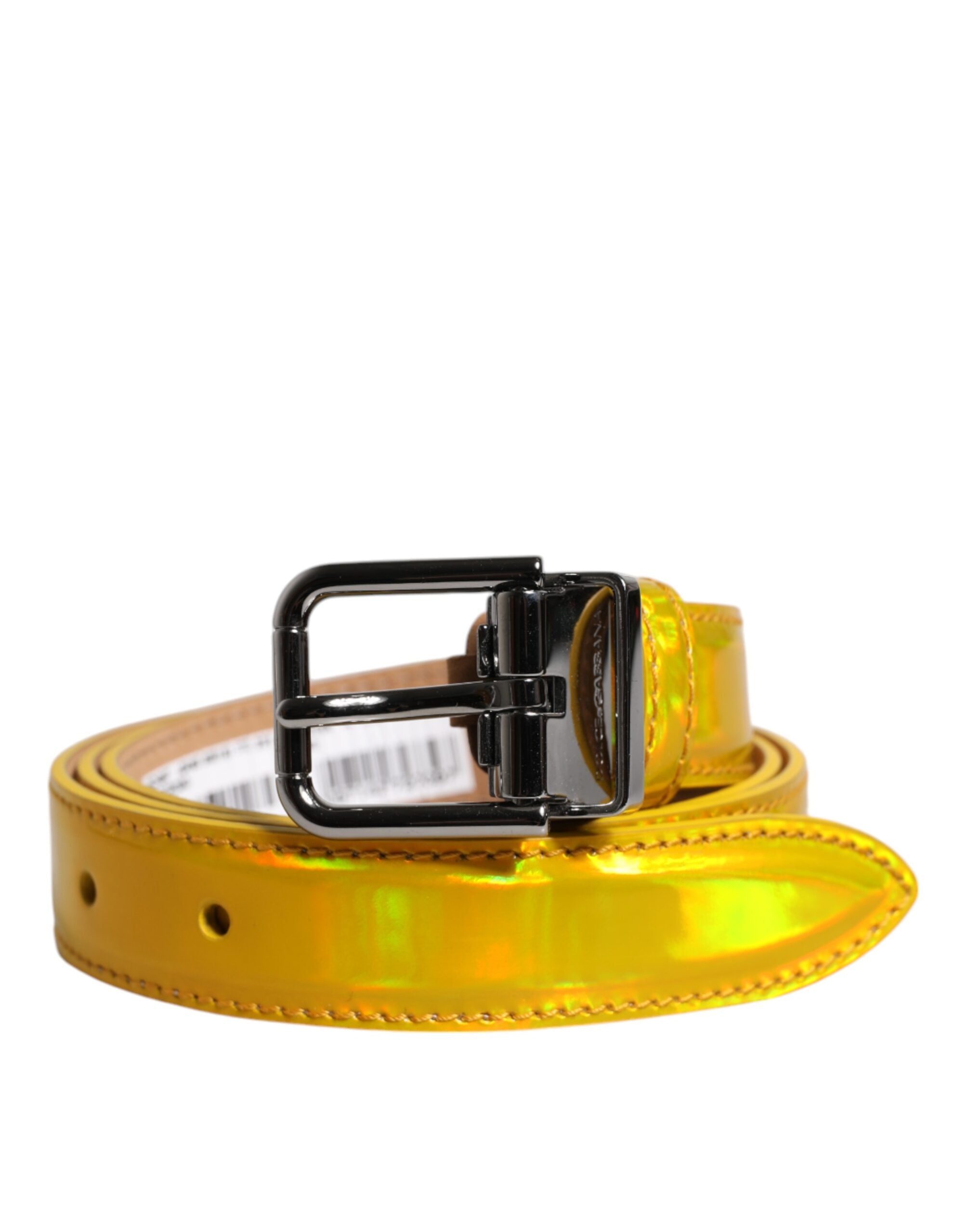 Dolce & Gabbana metallic gult læder metal logo spænde bælte