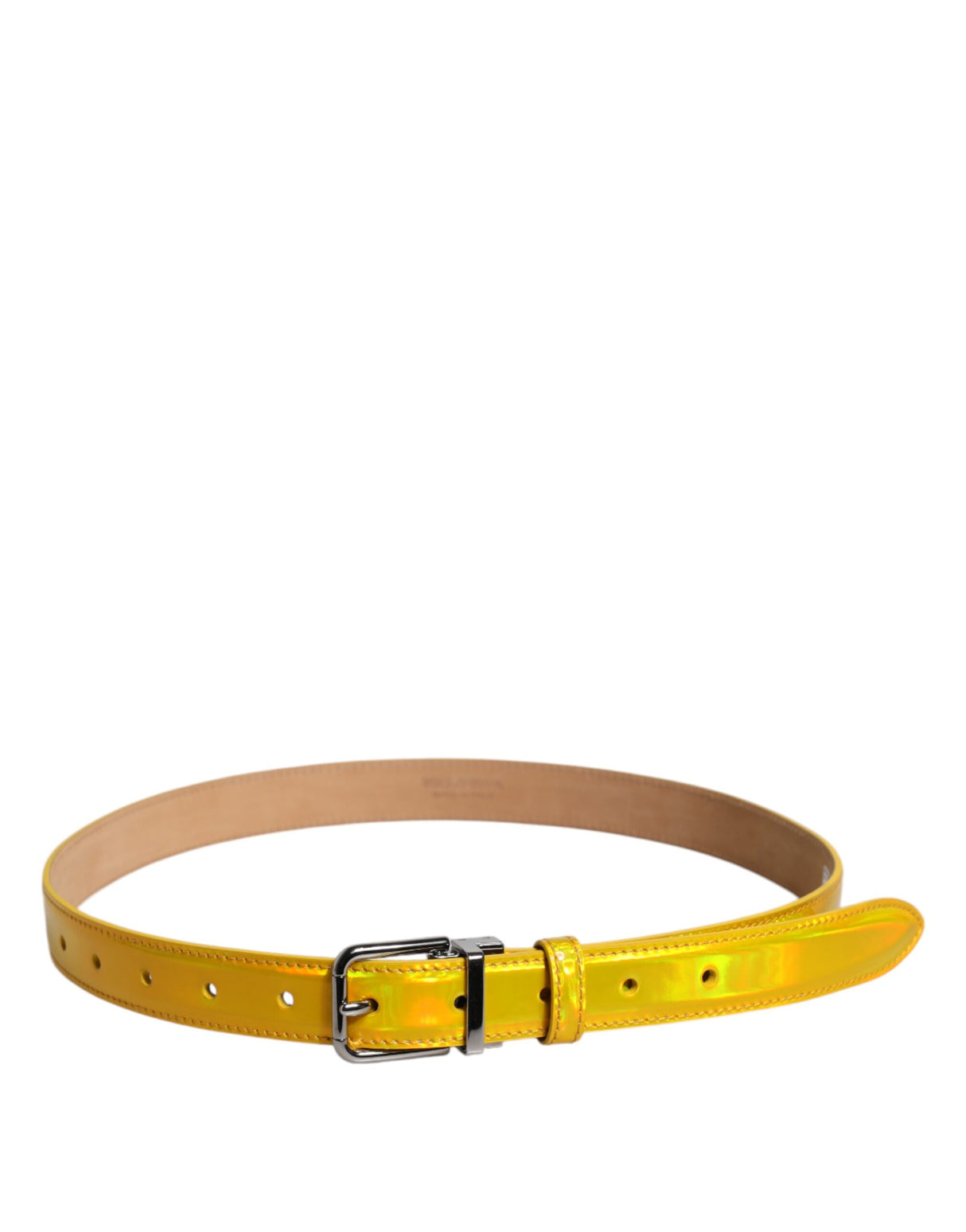Dolce &amp; Gabbana metallic gult læder metal logo spænde bælte