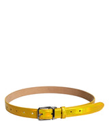 Dolce &amp; Gabbana metallic gult læder metal logo spænde bælte