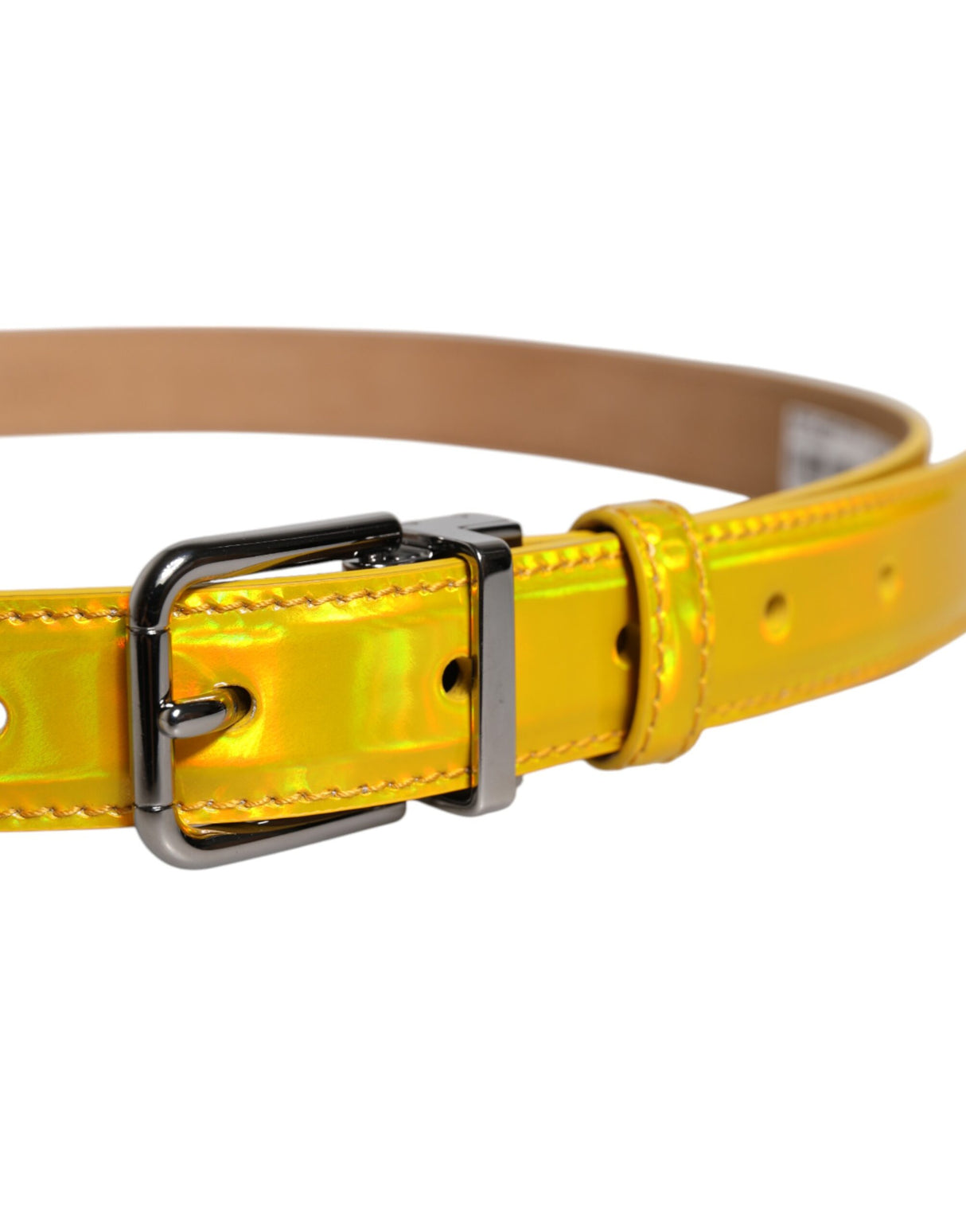 Dolce &amp; Gabbana metallic gult læder metal logo spænde bælte