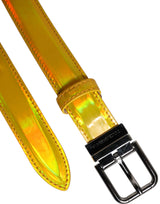 Dolce &amp; Gabbana metallic gult læder metal logo spænde bælte