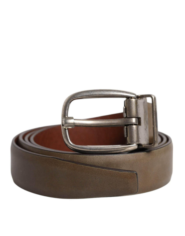 Dolce & Gabbana Brown Leather Classic Metal Logo Buckle Belt - Hilstor