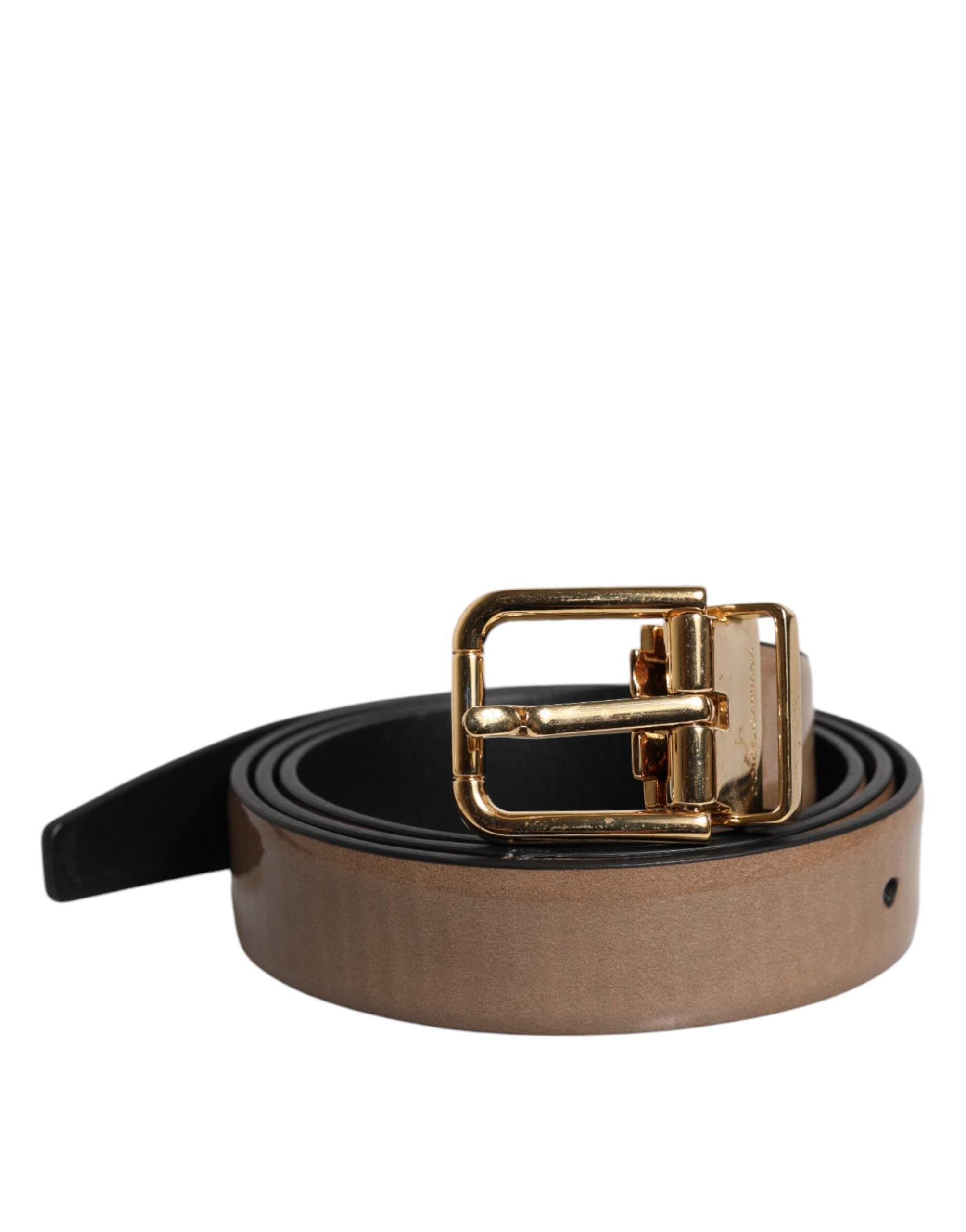 Dolce & Gabbana Brown Leather Classic Metal Logo Buckle Belt - Hilstor
