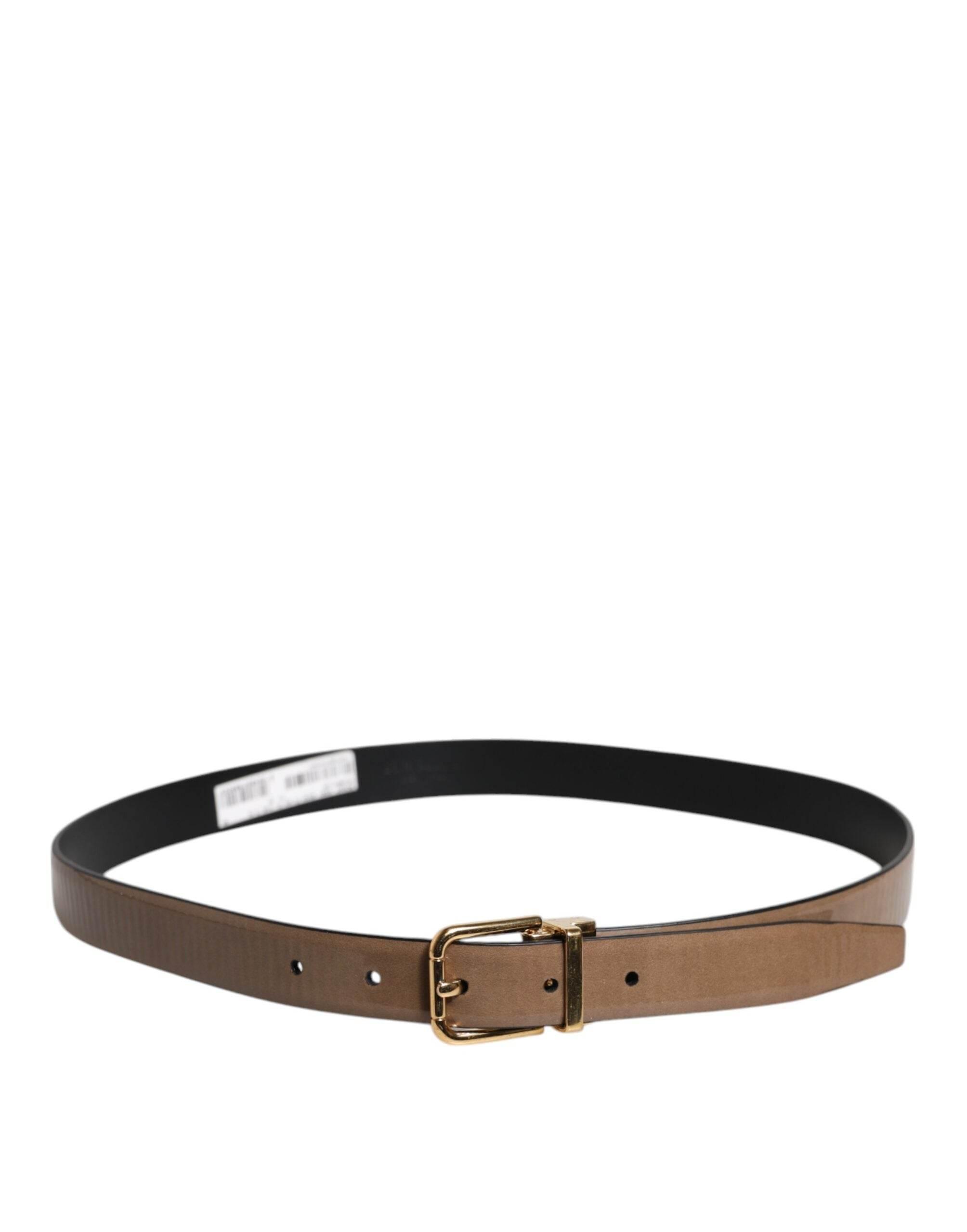 Dolce & Gabbana Brown Leather Classic Metal Logo Buckle Belt - Hilstor