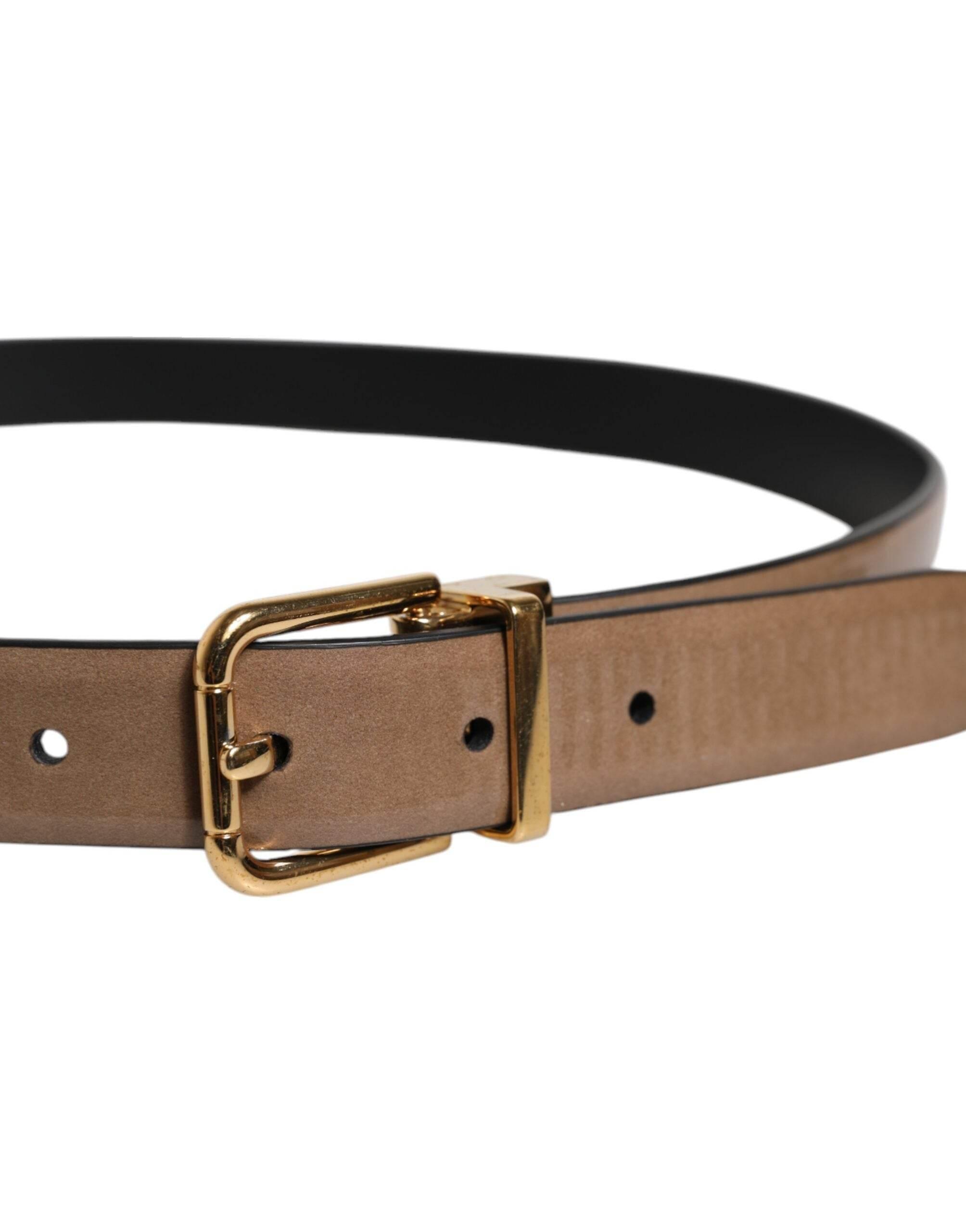 Dolce & Gabbana Brown Leather Classic Metal Logo Buckle Belt - Hilstor