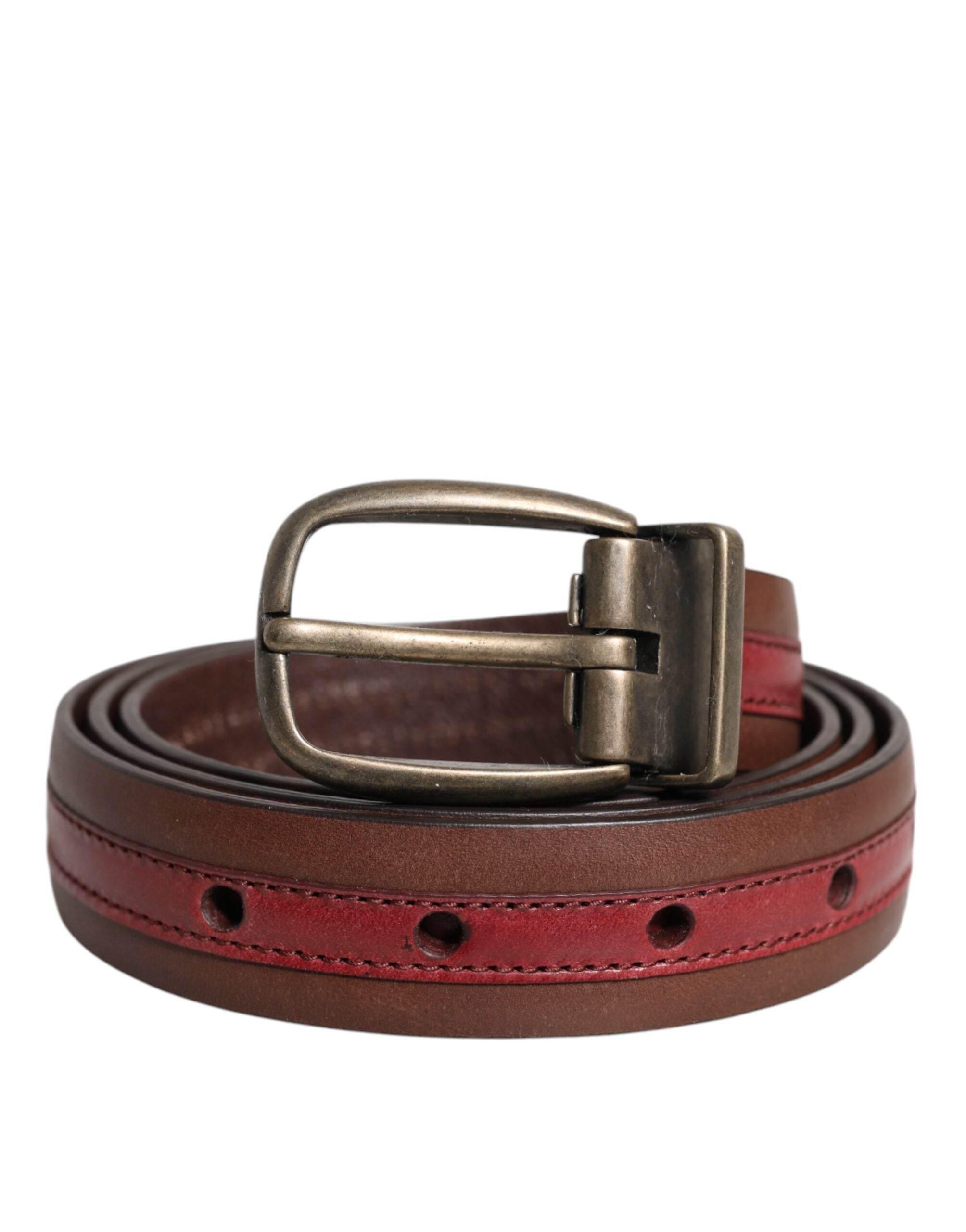 Dolce & Gabbana Burgundy Leather Metal Logo Buckle Belt - Hilstor