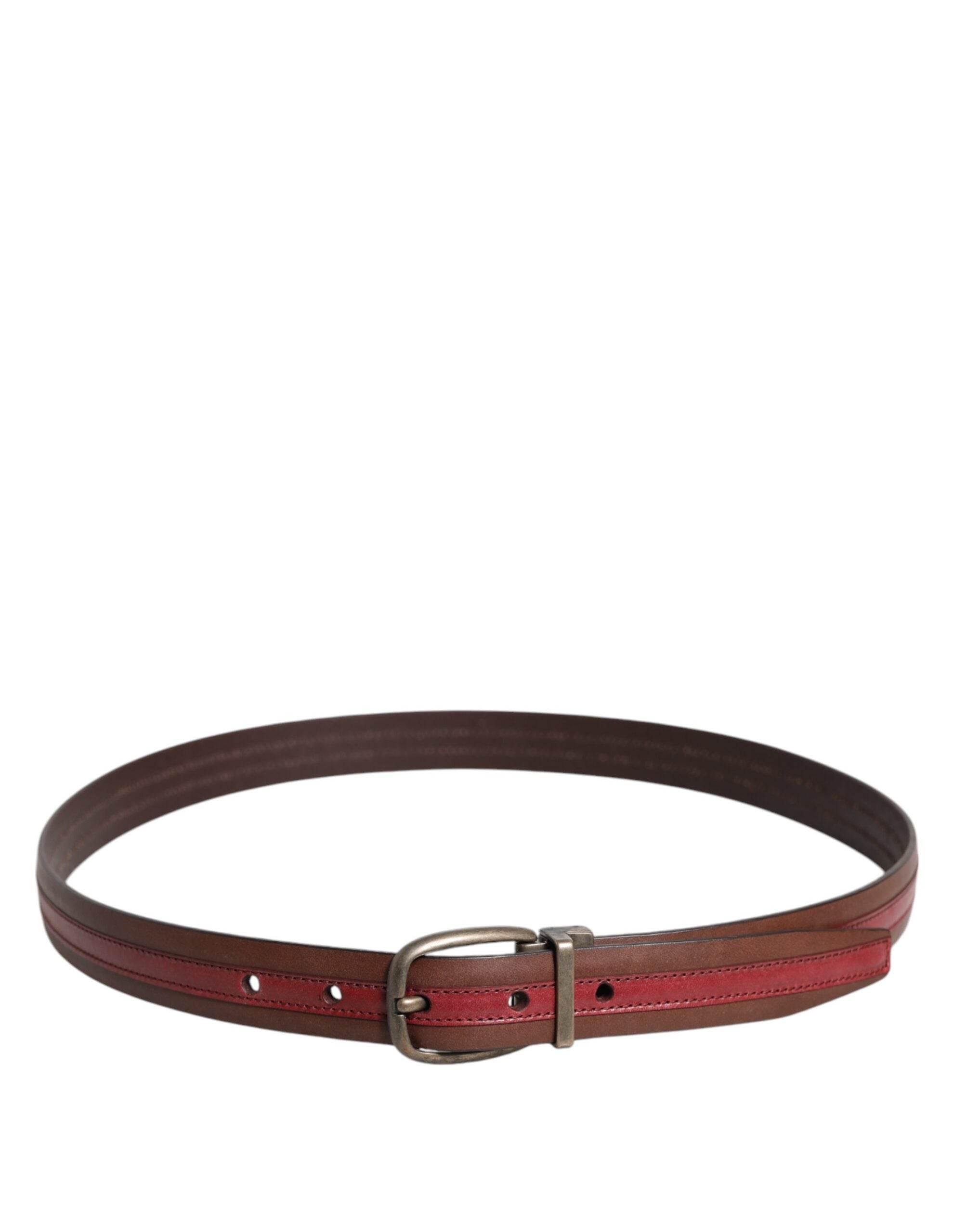 Dolce & Gabbana Burgundy Leather Metal Logo Buckle Belt - Hilstor