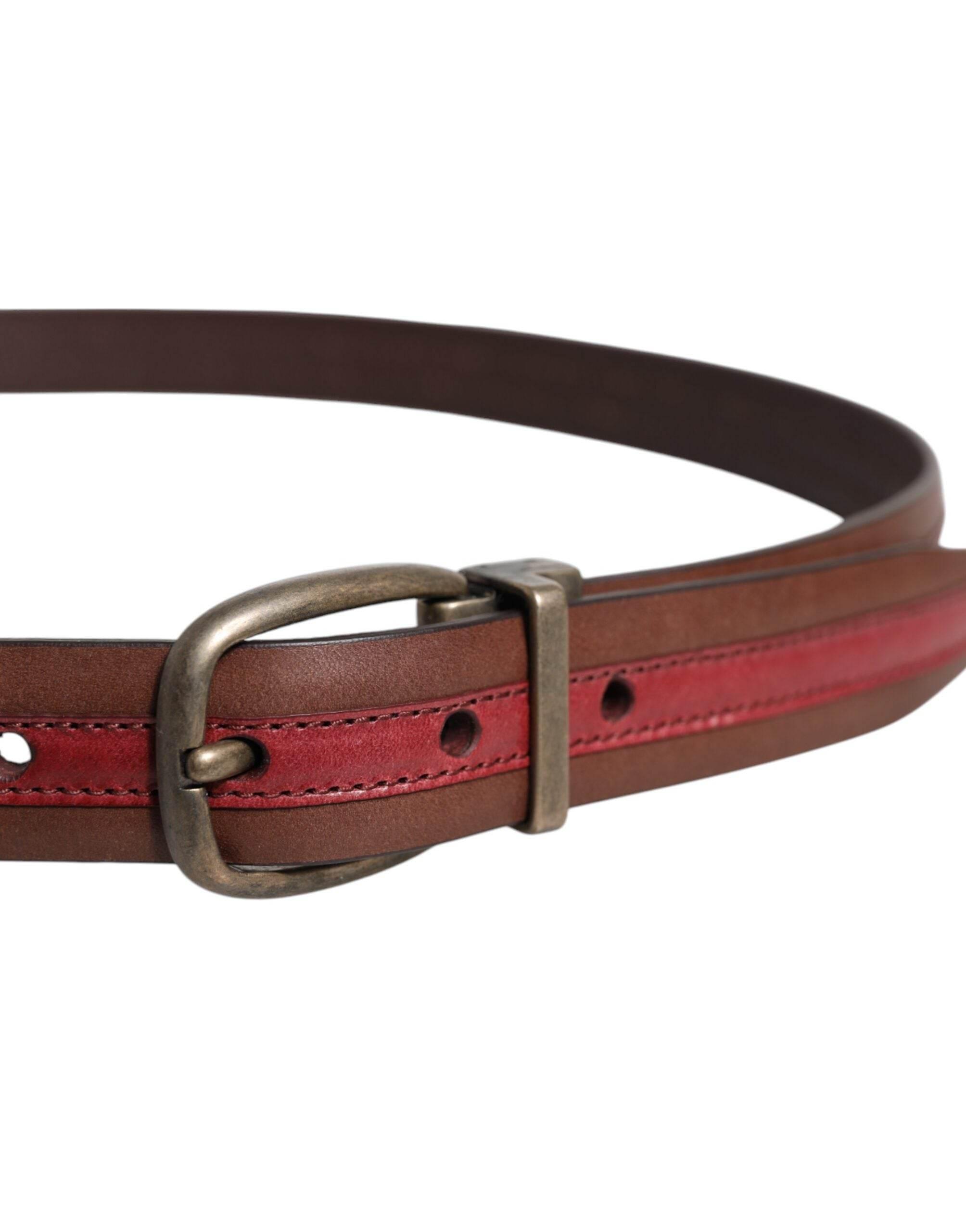 Dolce & Gabbana Burgundy Leather Metal Logo Buckle Belt - Hilstor