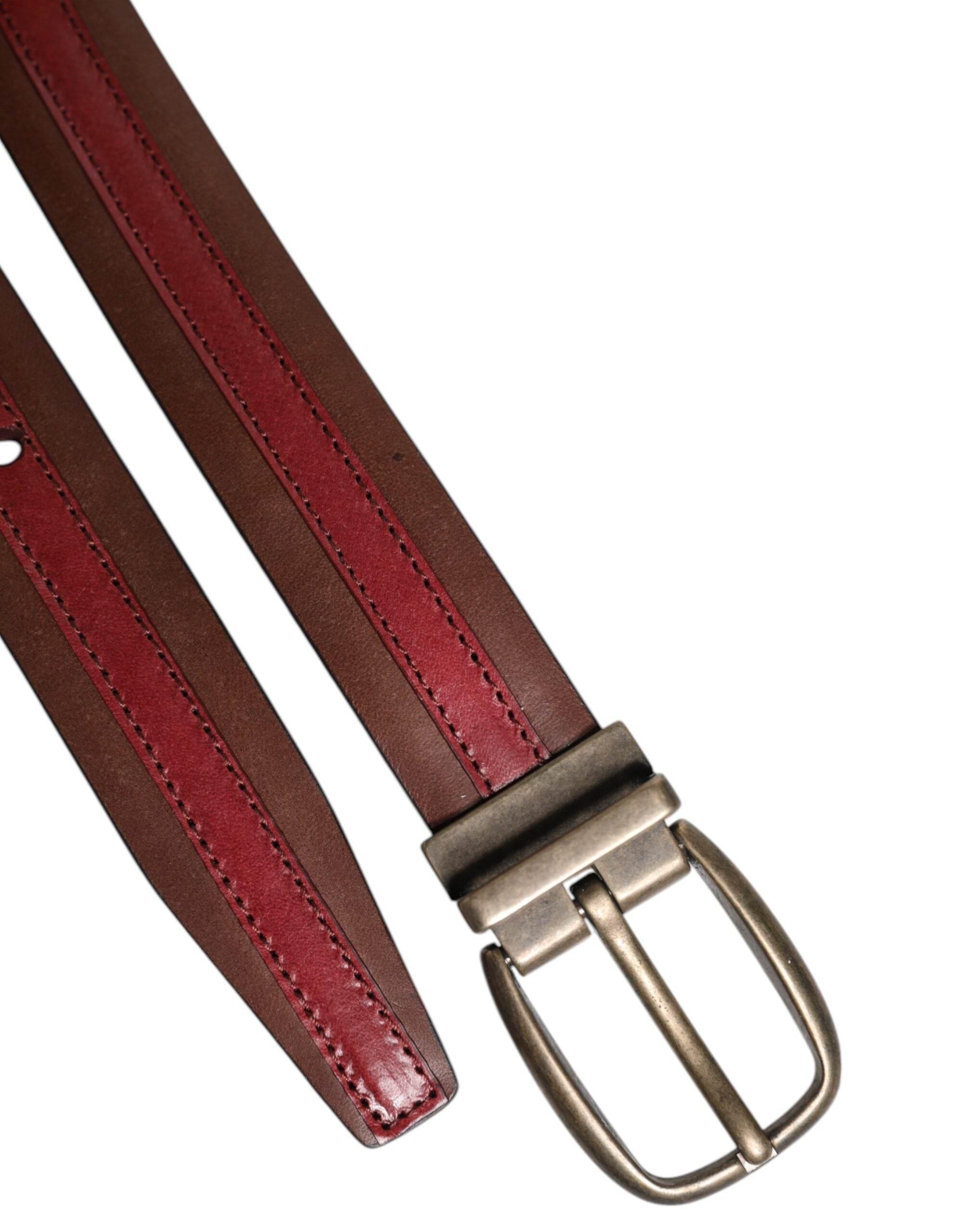 Dolce & Gabbana Burgundy Leather Metal Logo Buckle Belt - Hilstor